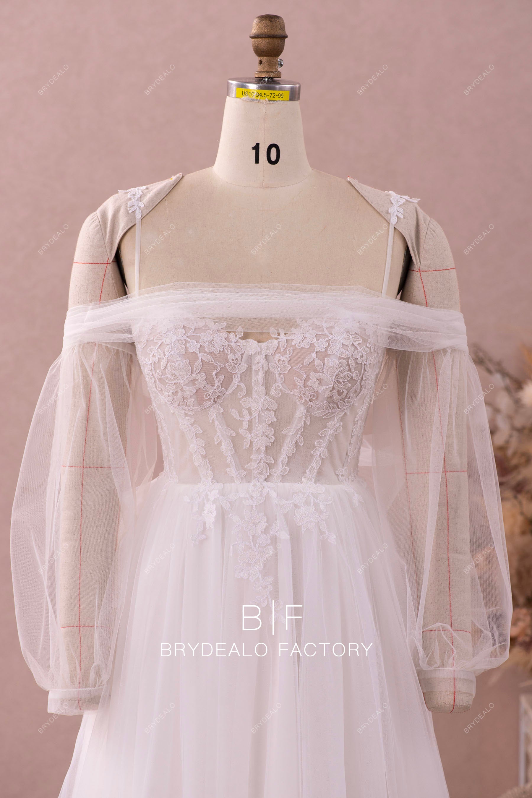 off shoulder sheer sleeves sweetheart lace wedding dress