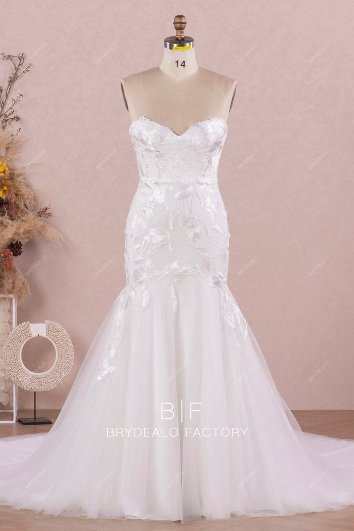 Sweetheart Corset Satin Trumpet Mermaid Lace Wedding Dress