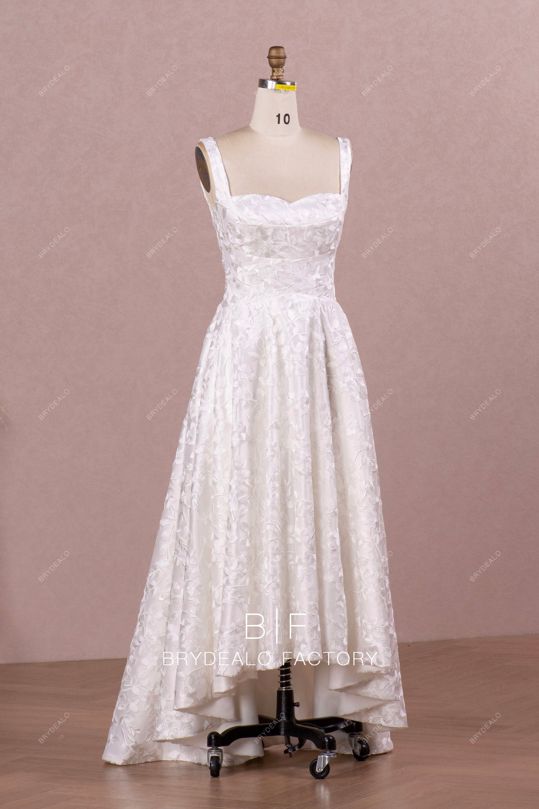 semi sweetheart neck designer lace short wedding dress