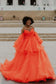 Organza Lace Orange A Line Off the Shoulder Ruffled Long Prom Dress main image 1