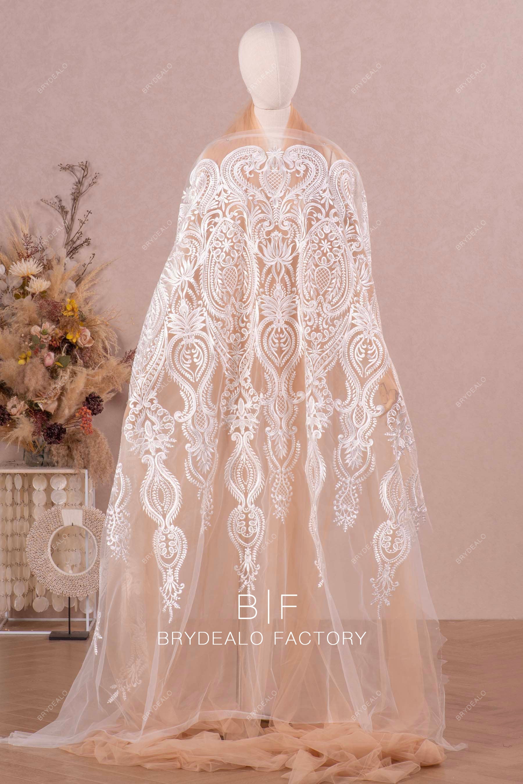 symmetric abstract pattern lace fabric for sale