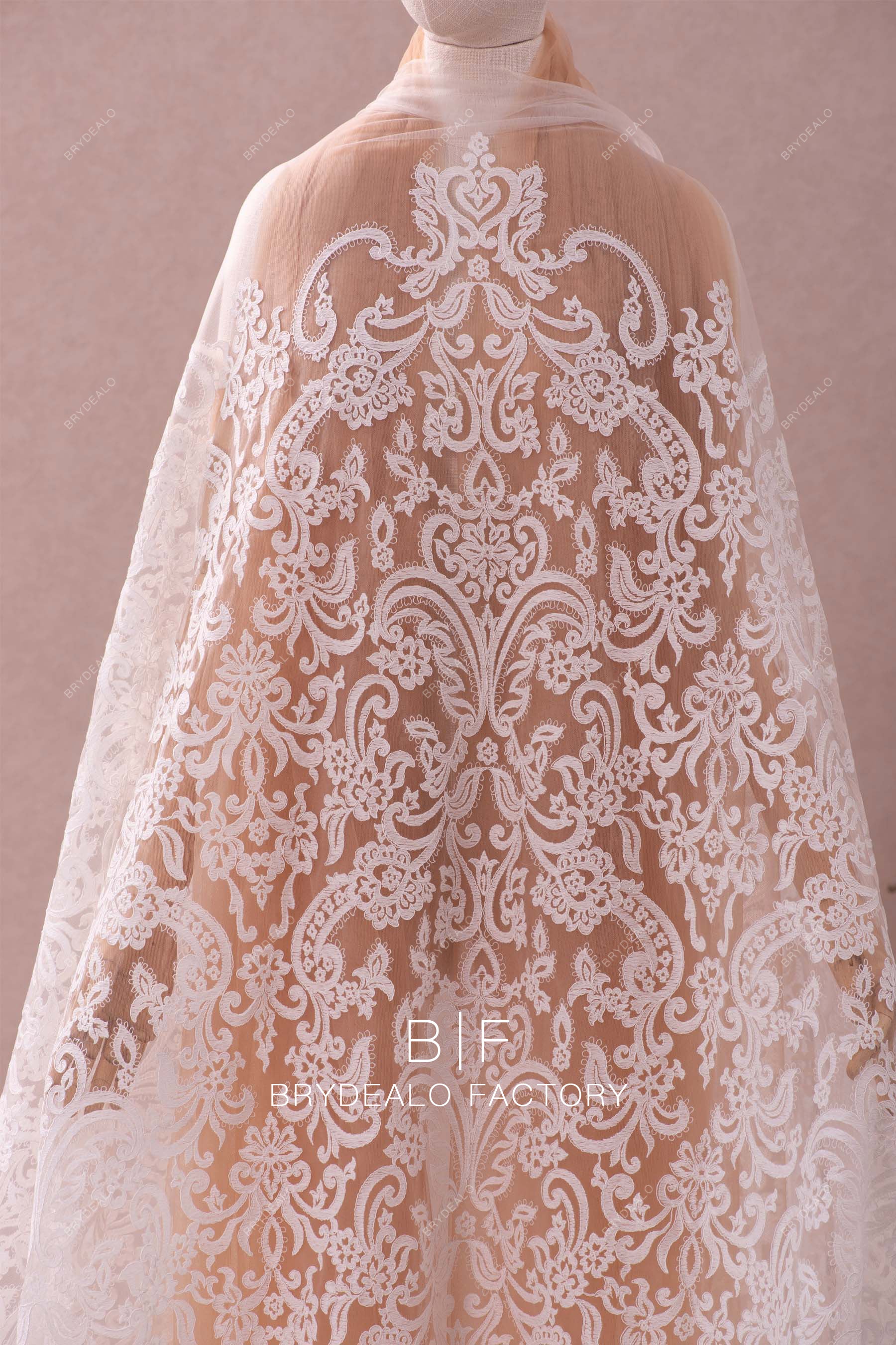 Symmetrical Embroidery Abstract Pattern Lace Fabric Online