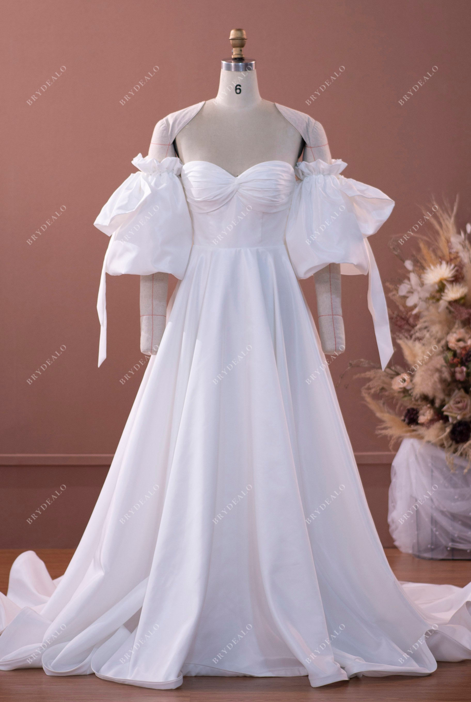 Timeless Taffeta Off Shoulder Sleeved A-line  Wedding Dress