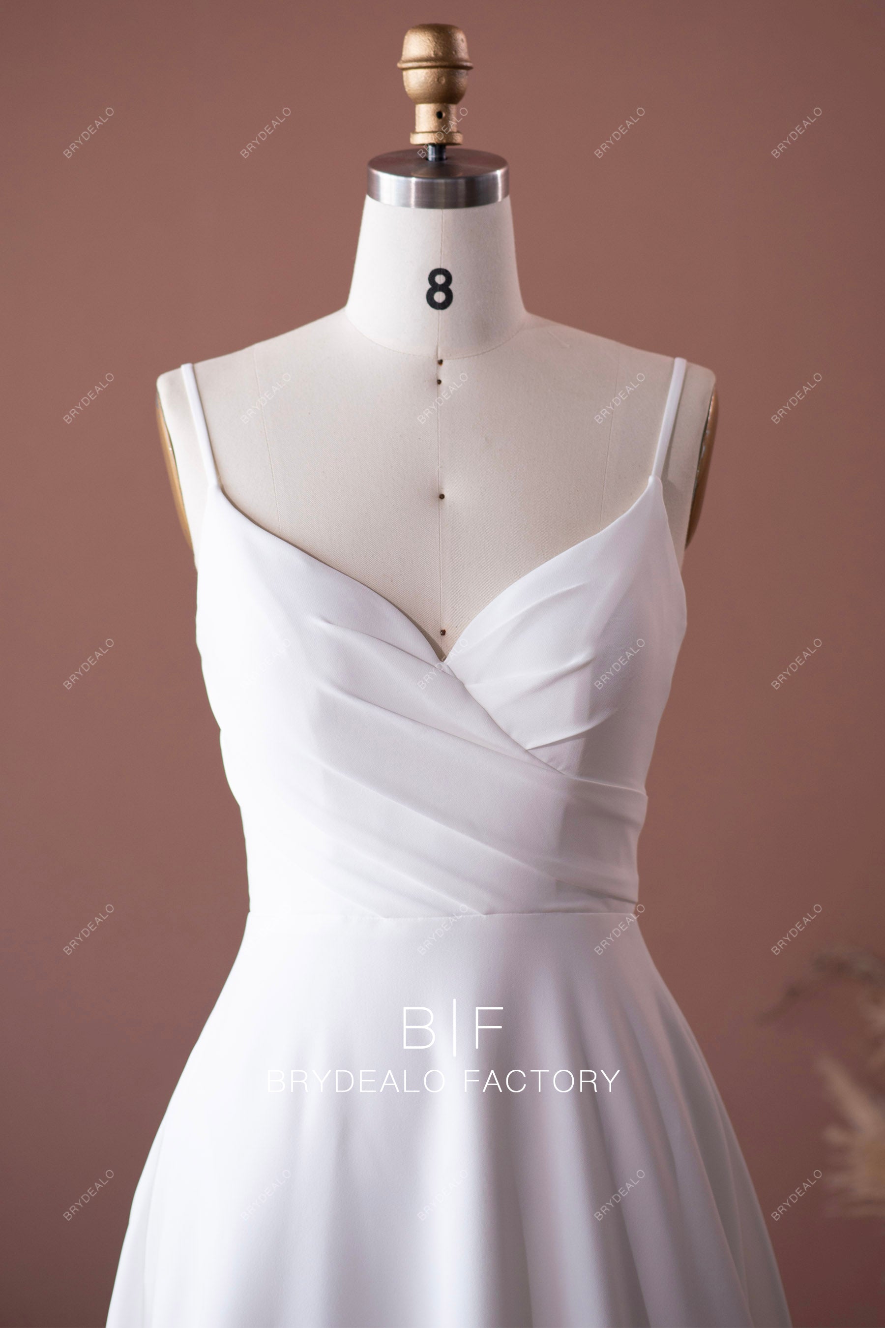 thin straps pleated crepe elegant wedding dress