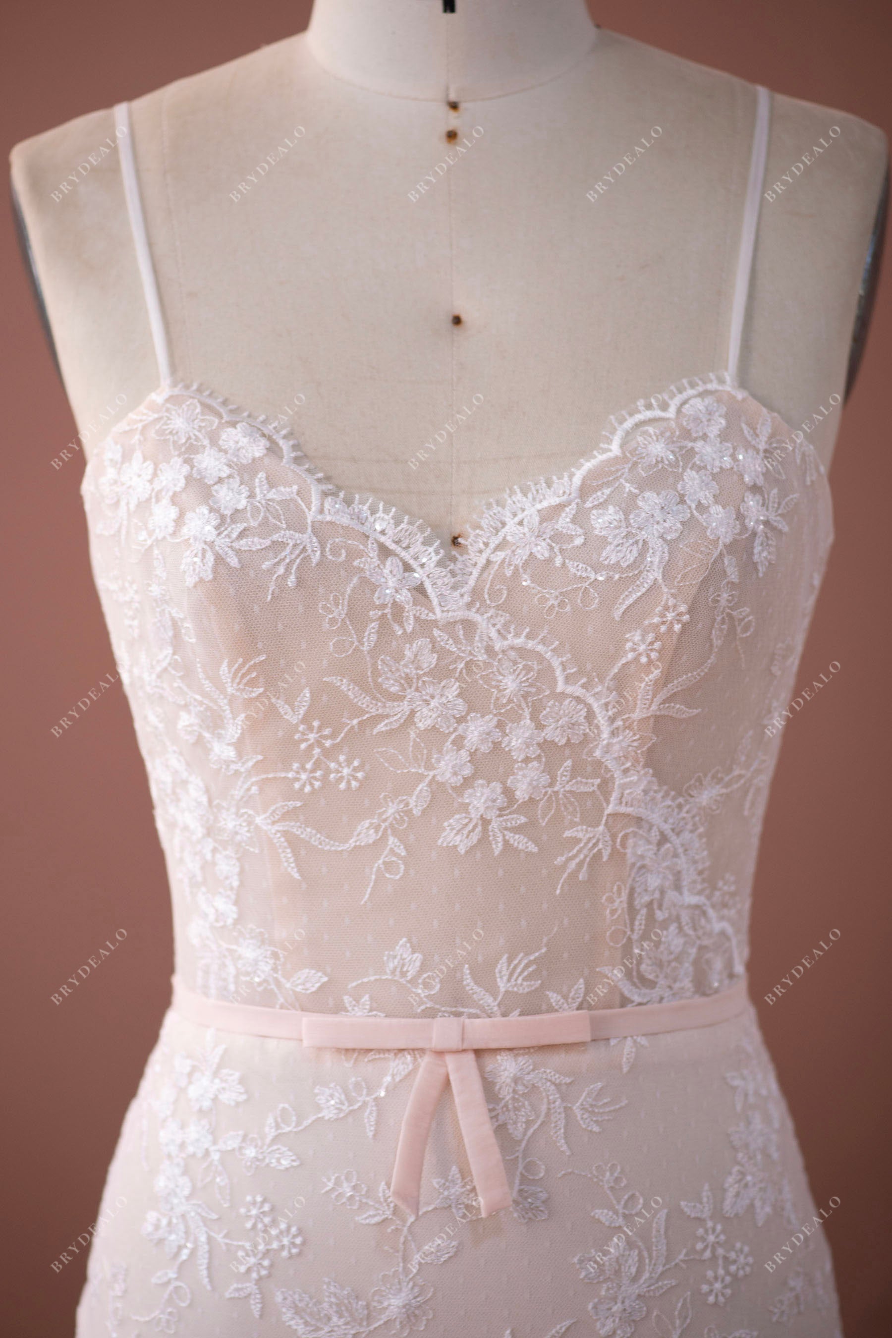designer scalloped neck lace bridal gown