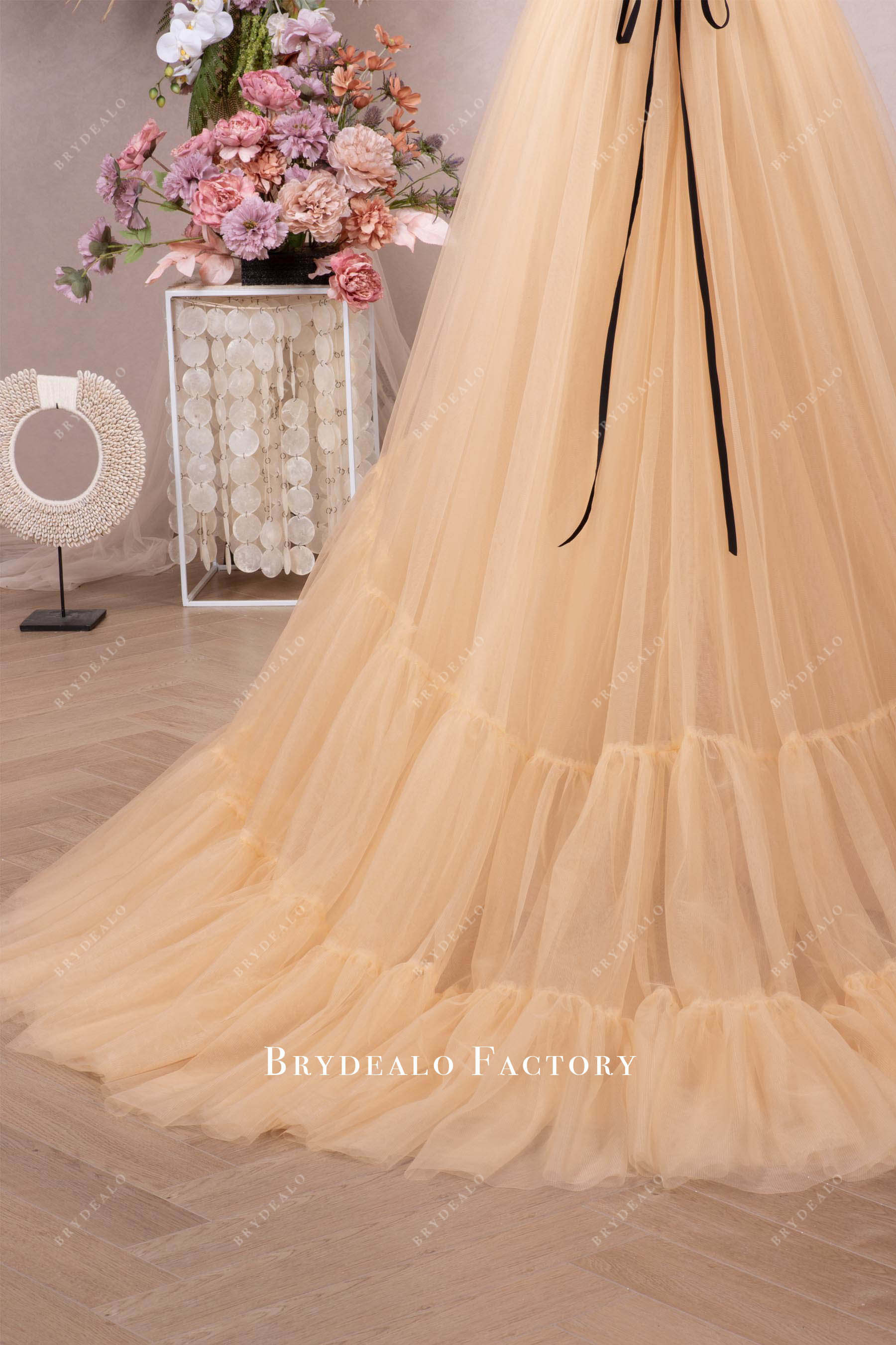 tiered tulle court train formal gown