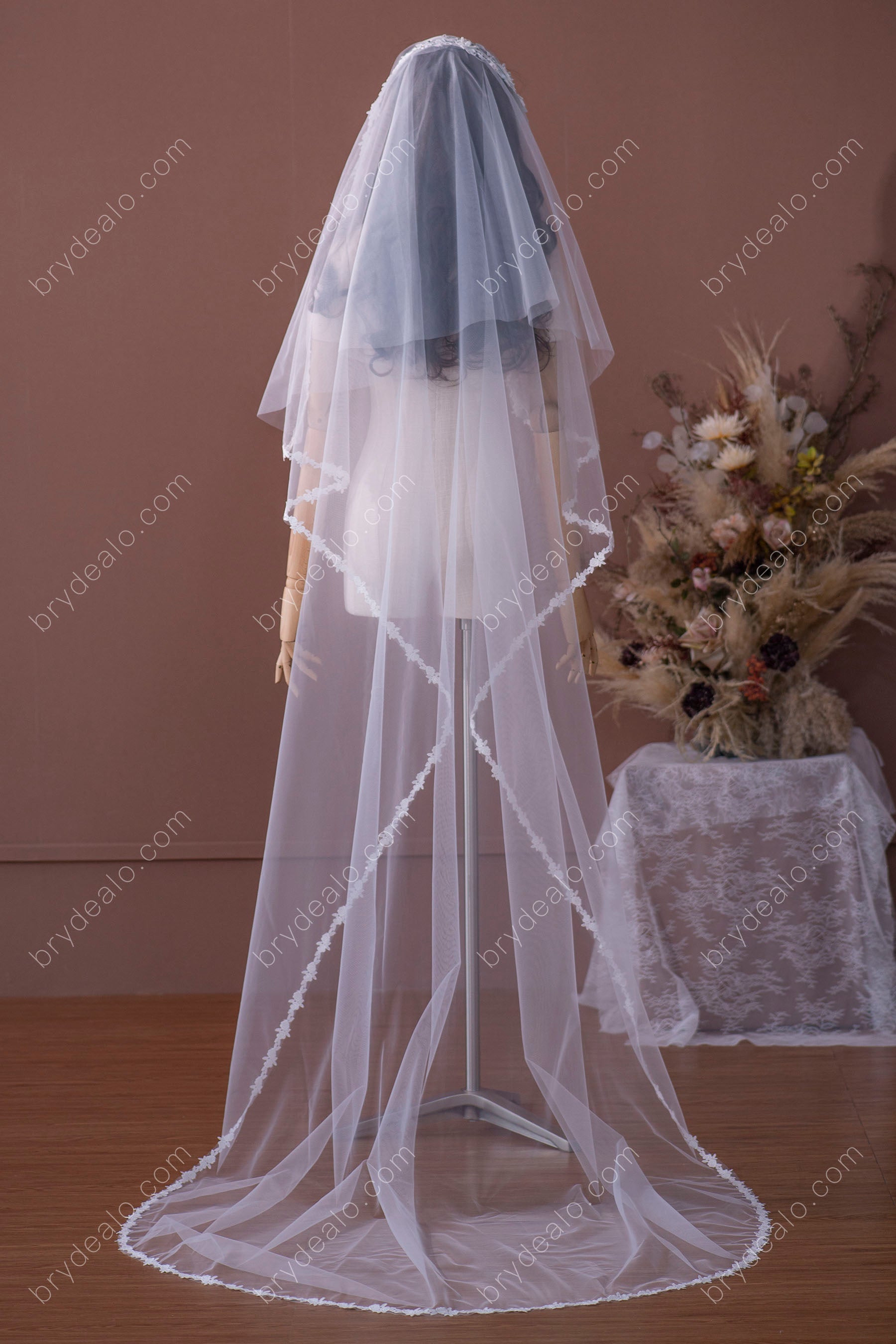 Timeless Lace Cascading Chapel Length Bridal Veil Online