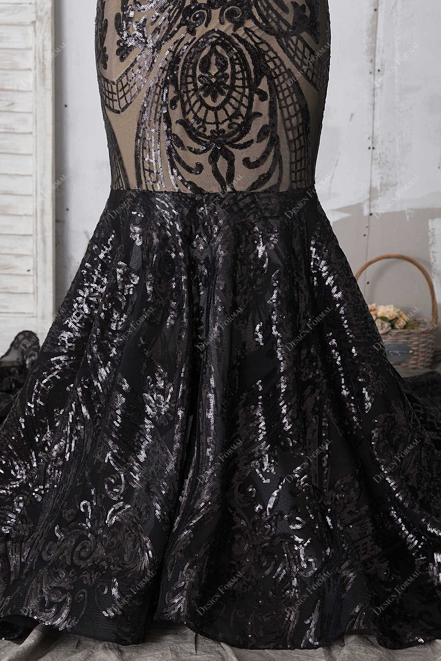 trumpet black unique sequin prom dress 