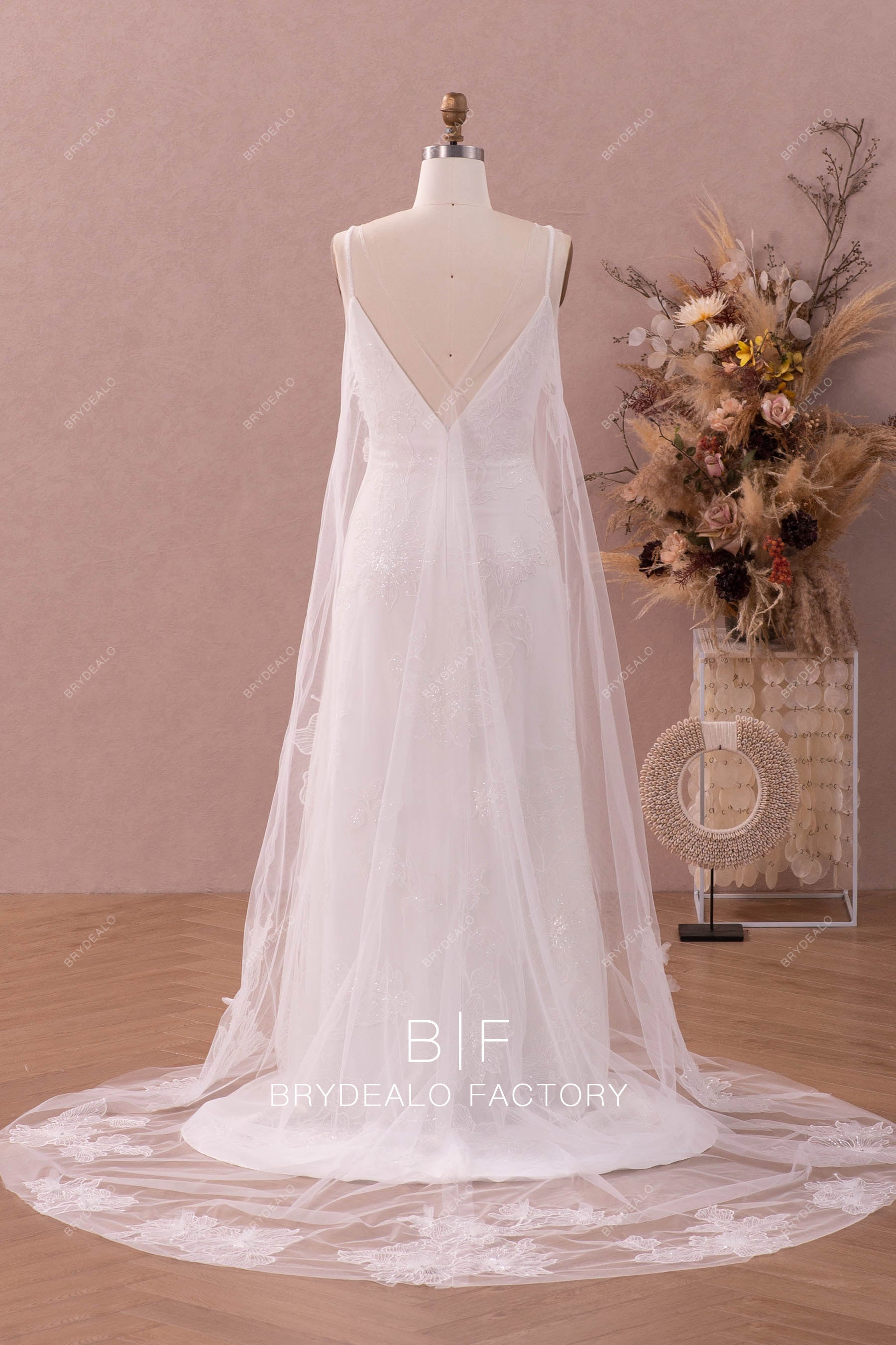 two-in-one shimmery lace wedding dress with robe online