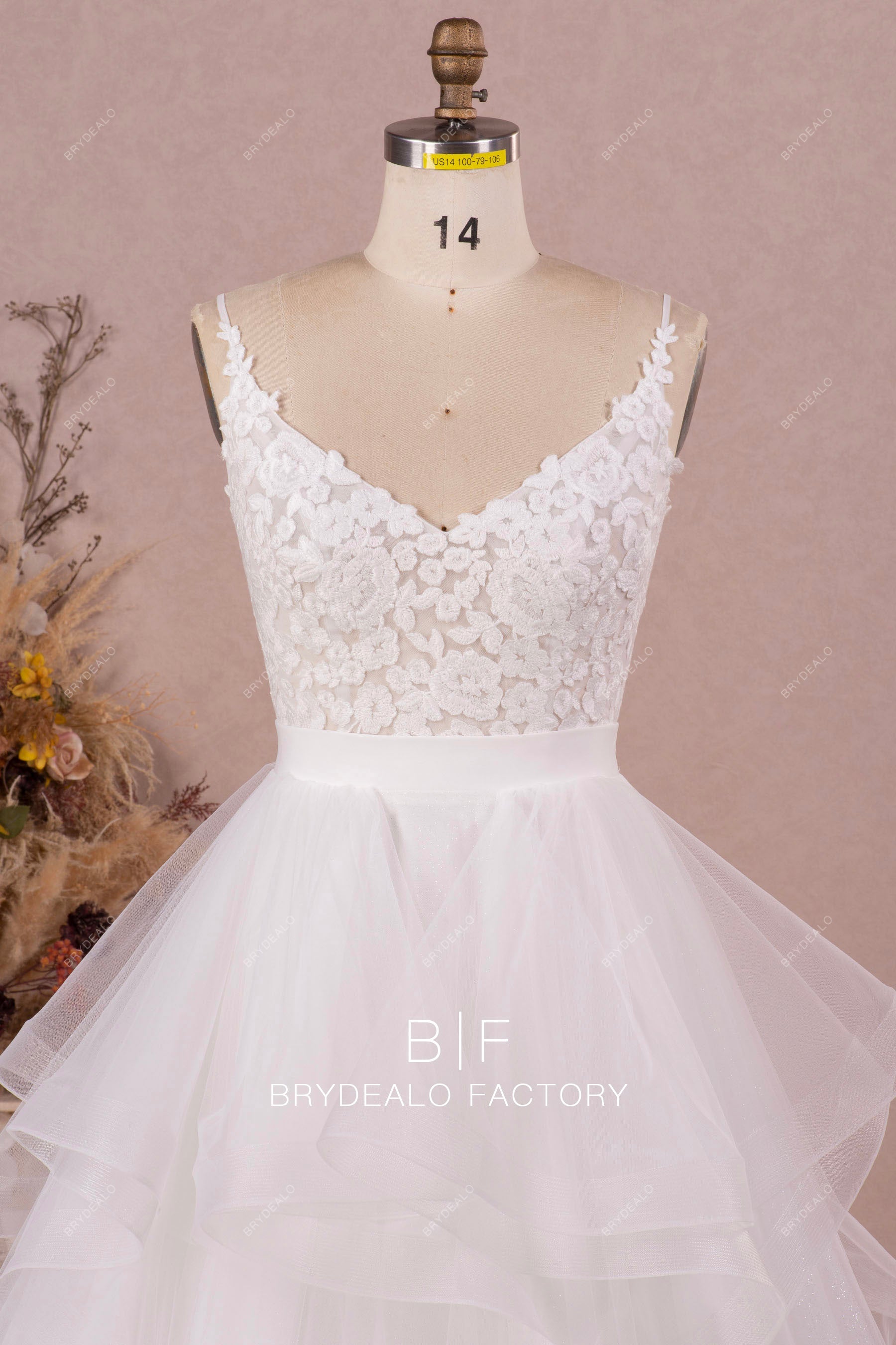 two-piece flower lace spaghetti straps wedding dress