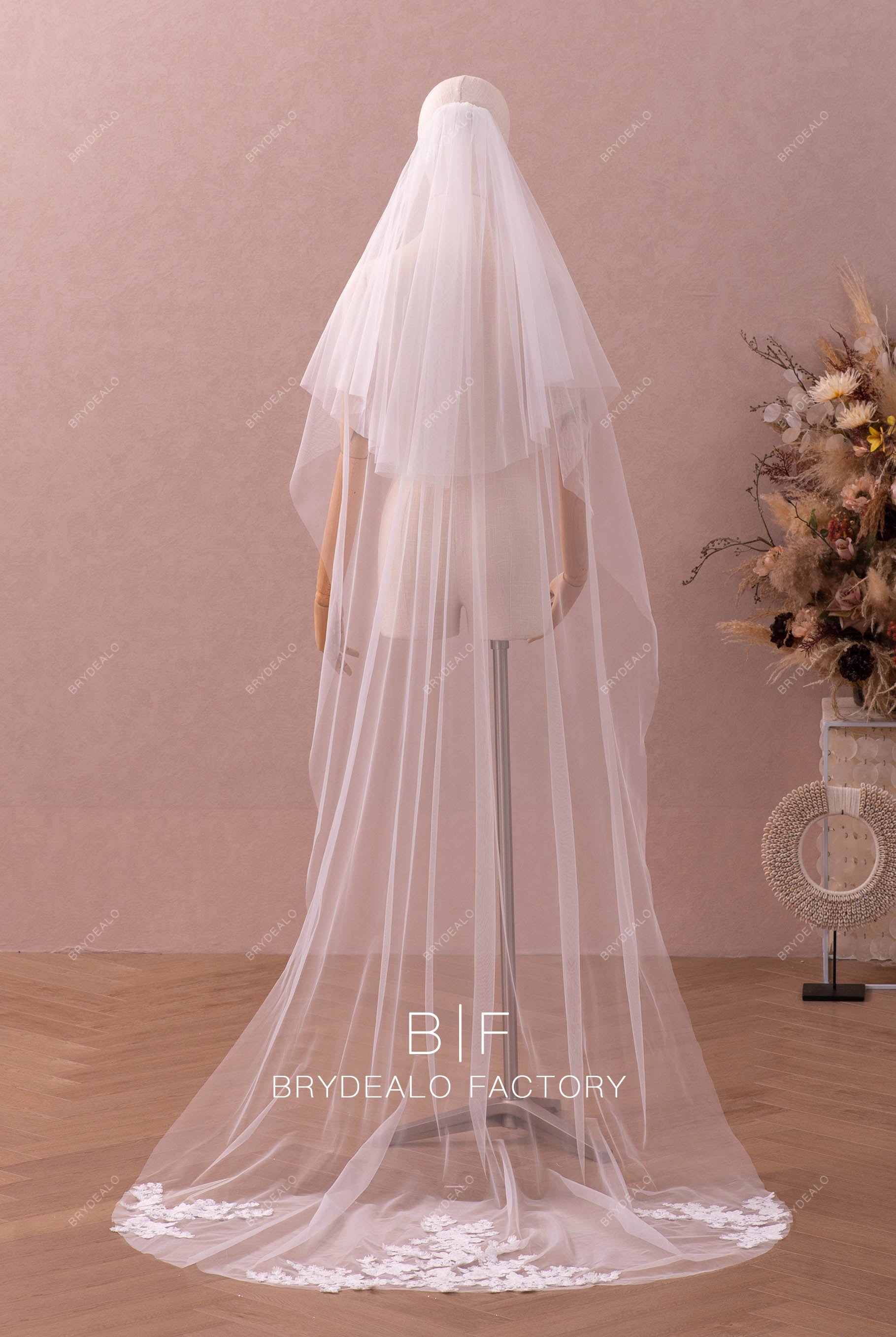 Two Tier Flower Lace TulleFl Timless Long Bridal Veil