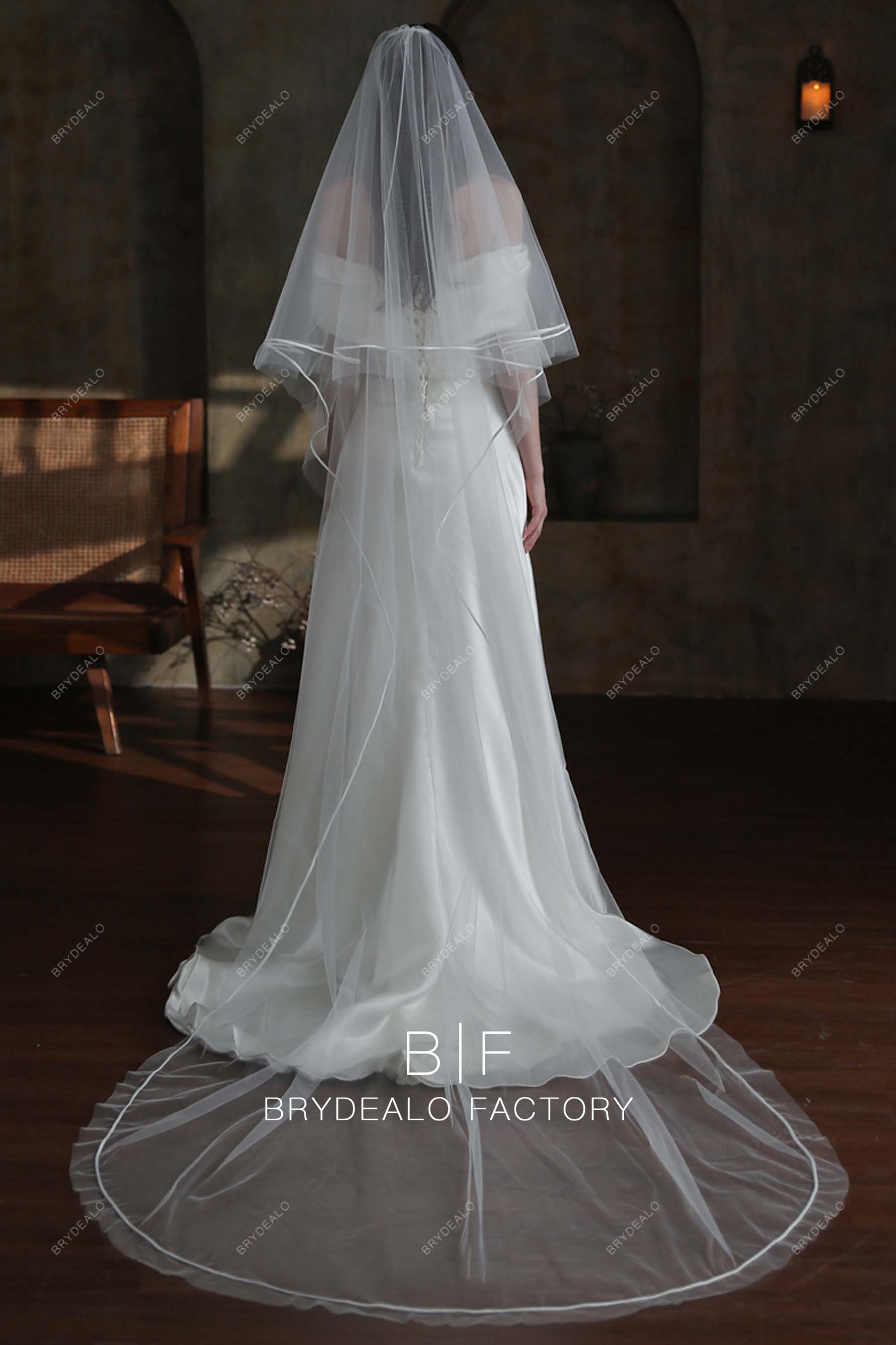 Two Tiered Raw Cut Edging Cathedral Length Bridal Veil