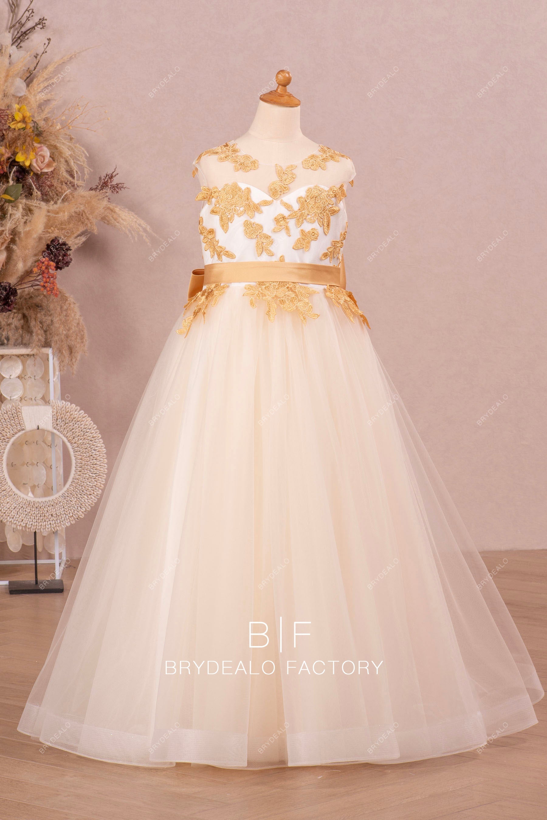 Cute Lace Two-Tone Floor Length Flower Girl Dress For Less