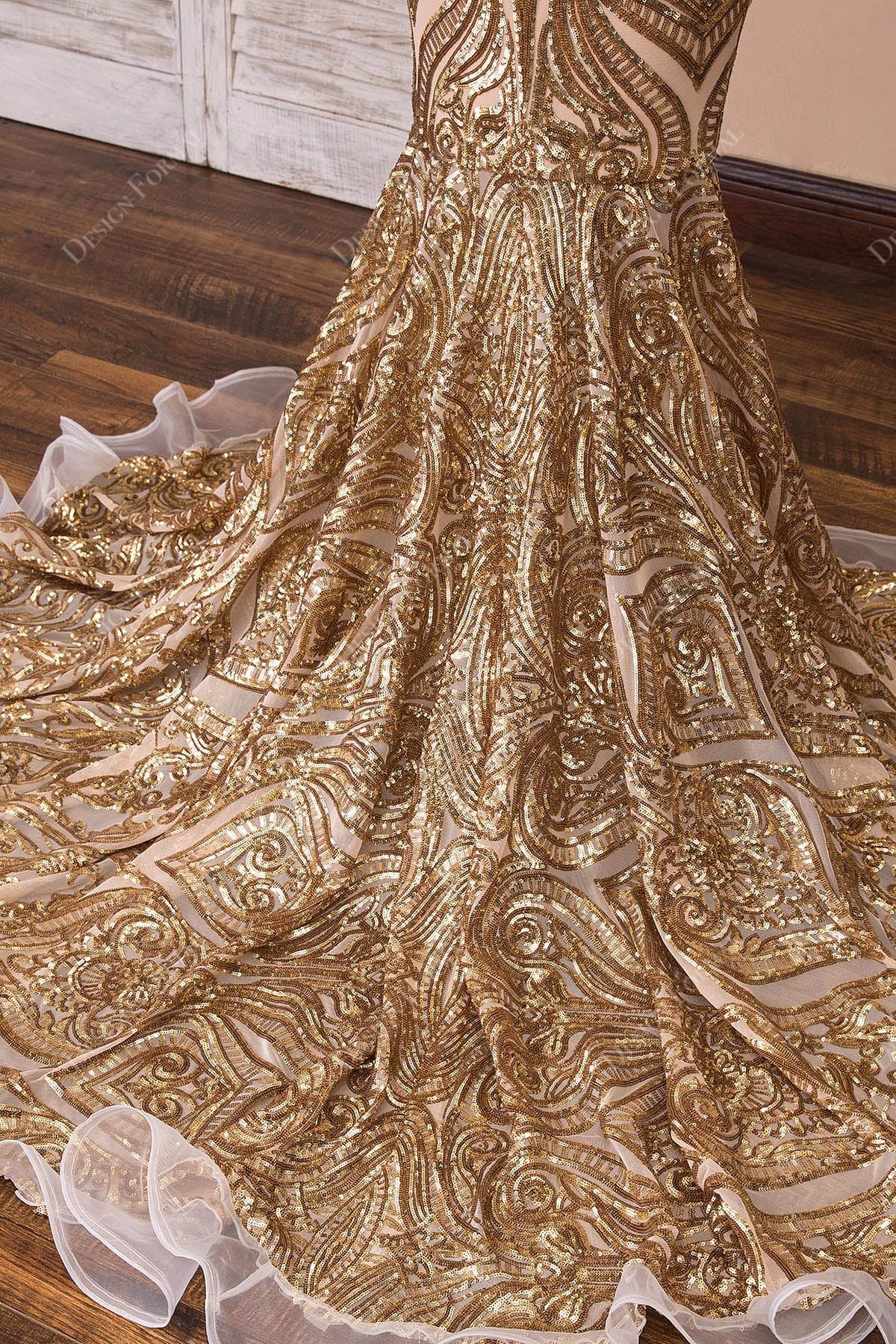 unique patterned sequin gold dress