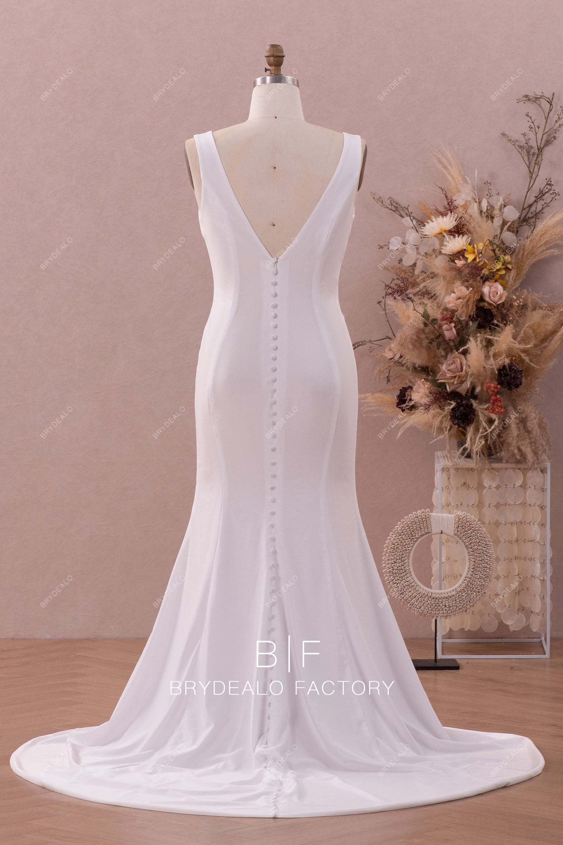 simple v-back mermaid wedding gown