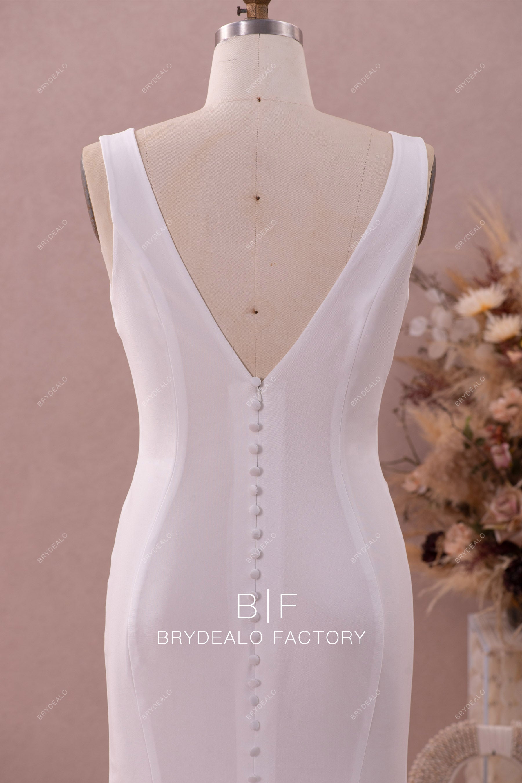 v buttoned back informal stretchy wedding dress
