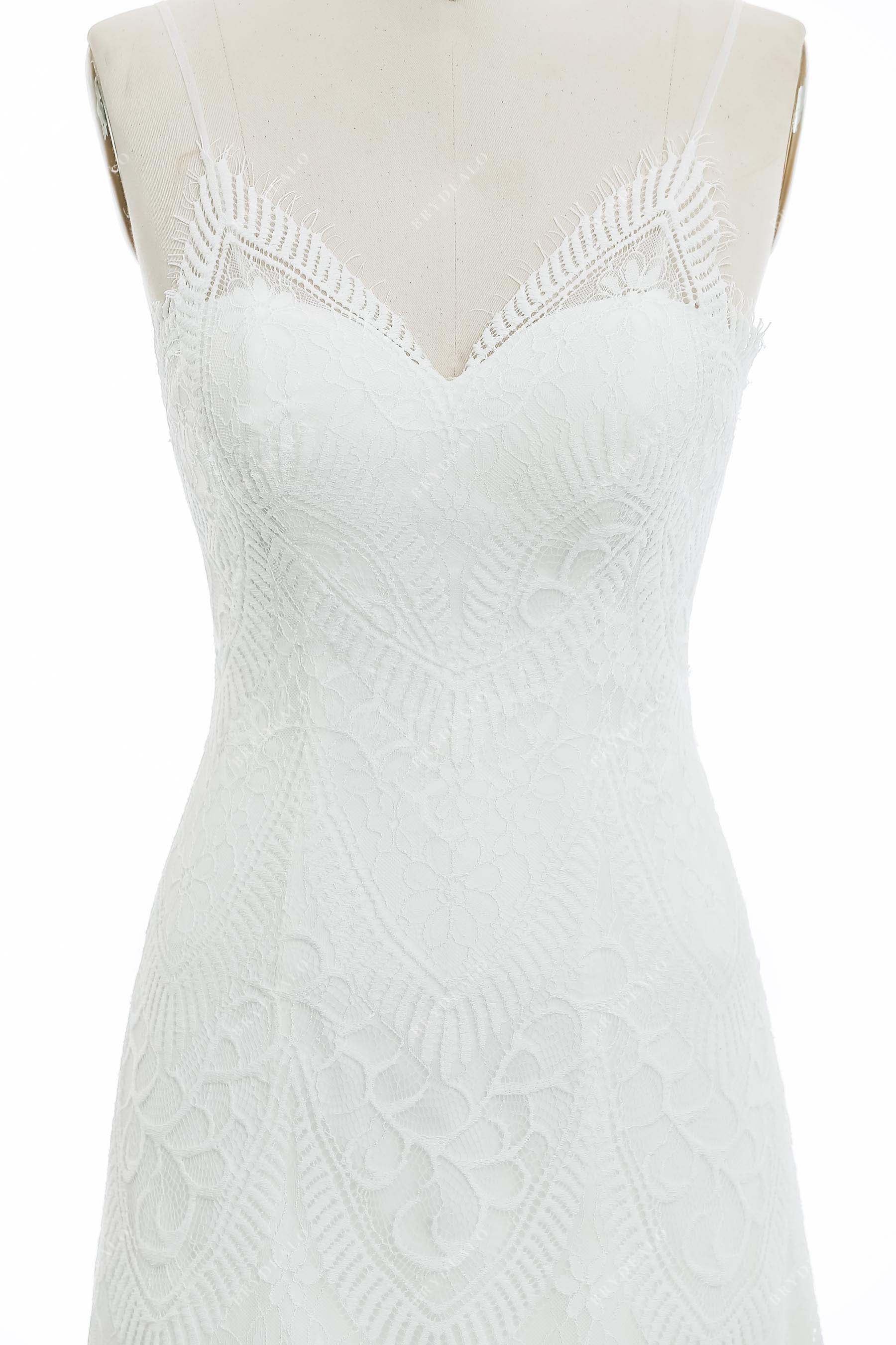 v-neck lace elopement  bridal dress