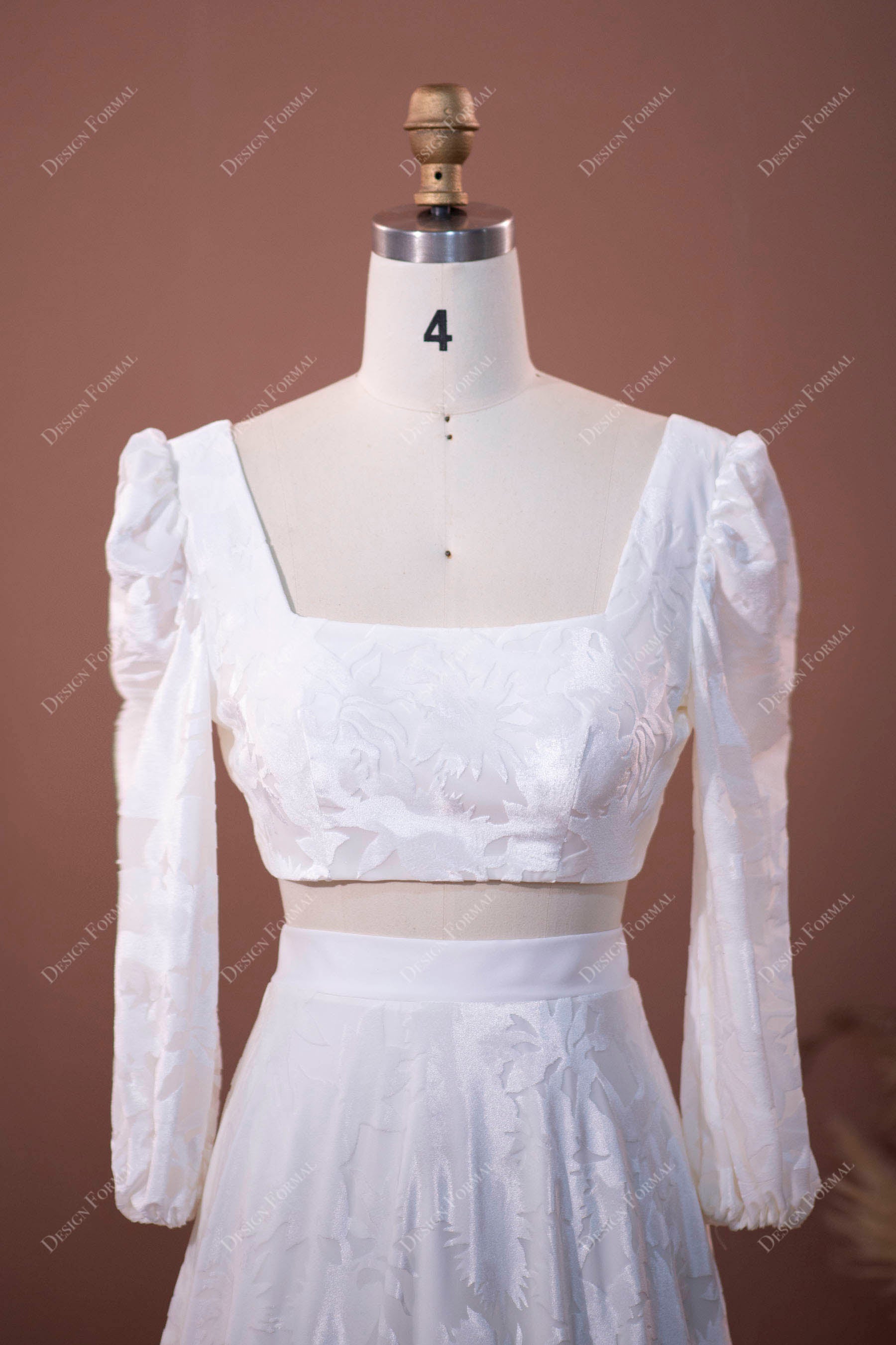 designer velvet square neck long sleeved bridal dress