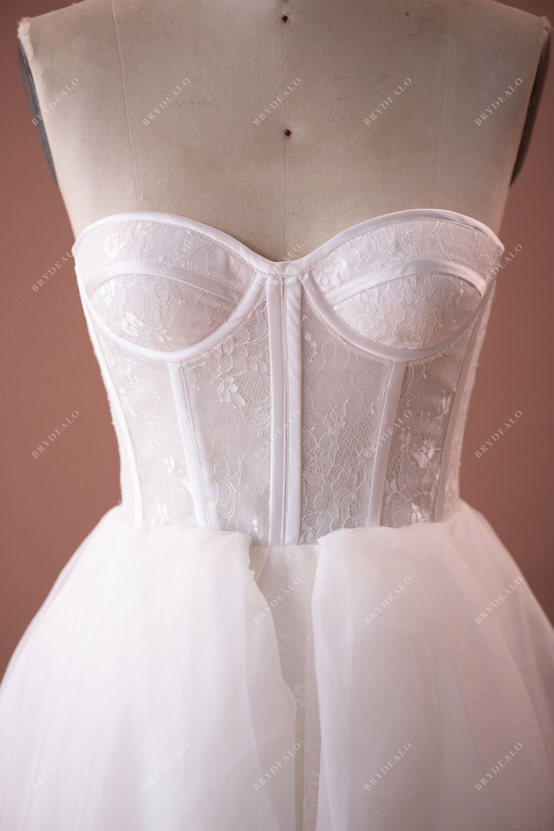 modern visible boned lace corset bridal gown