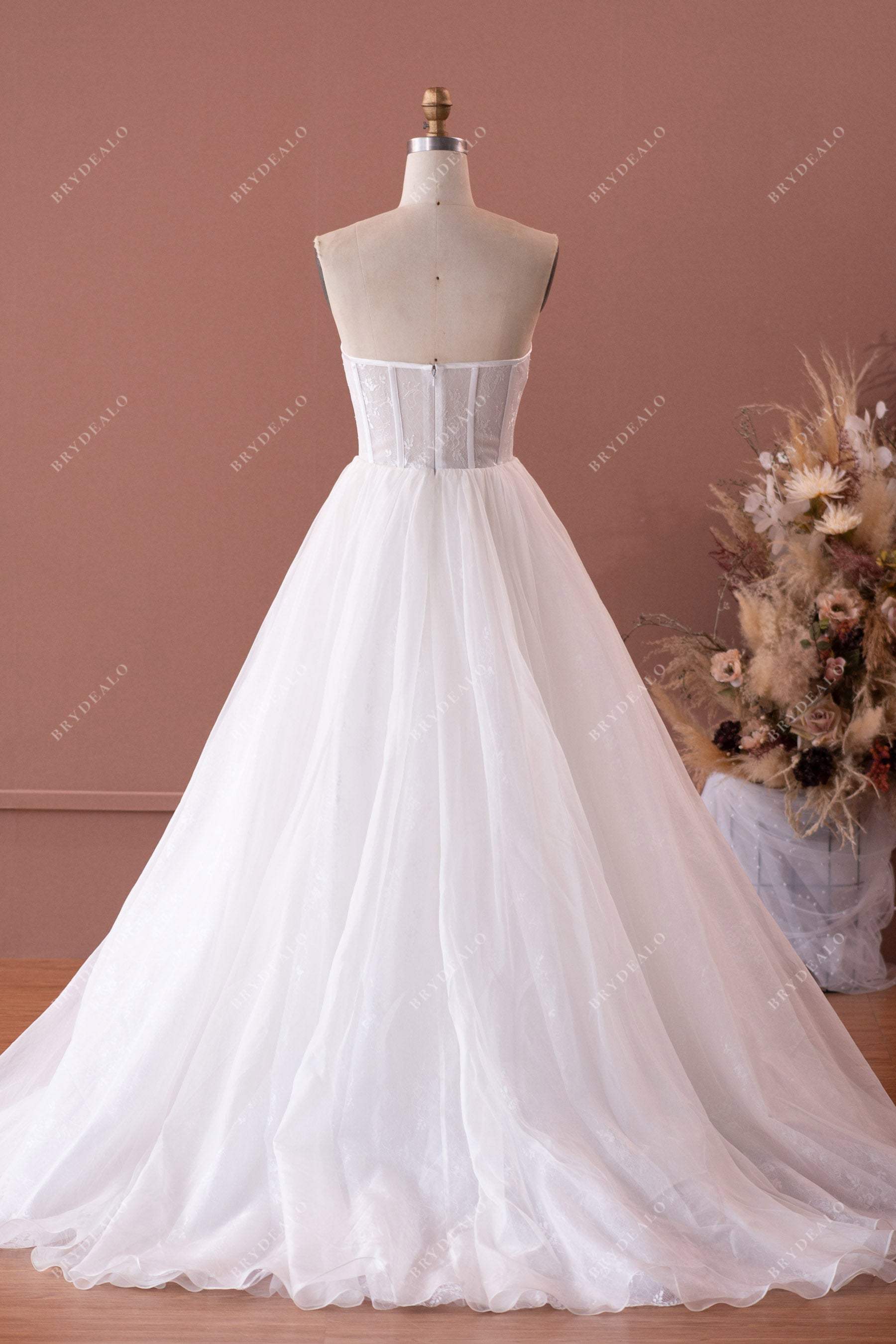 retro lace organza ballgown wedding dress