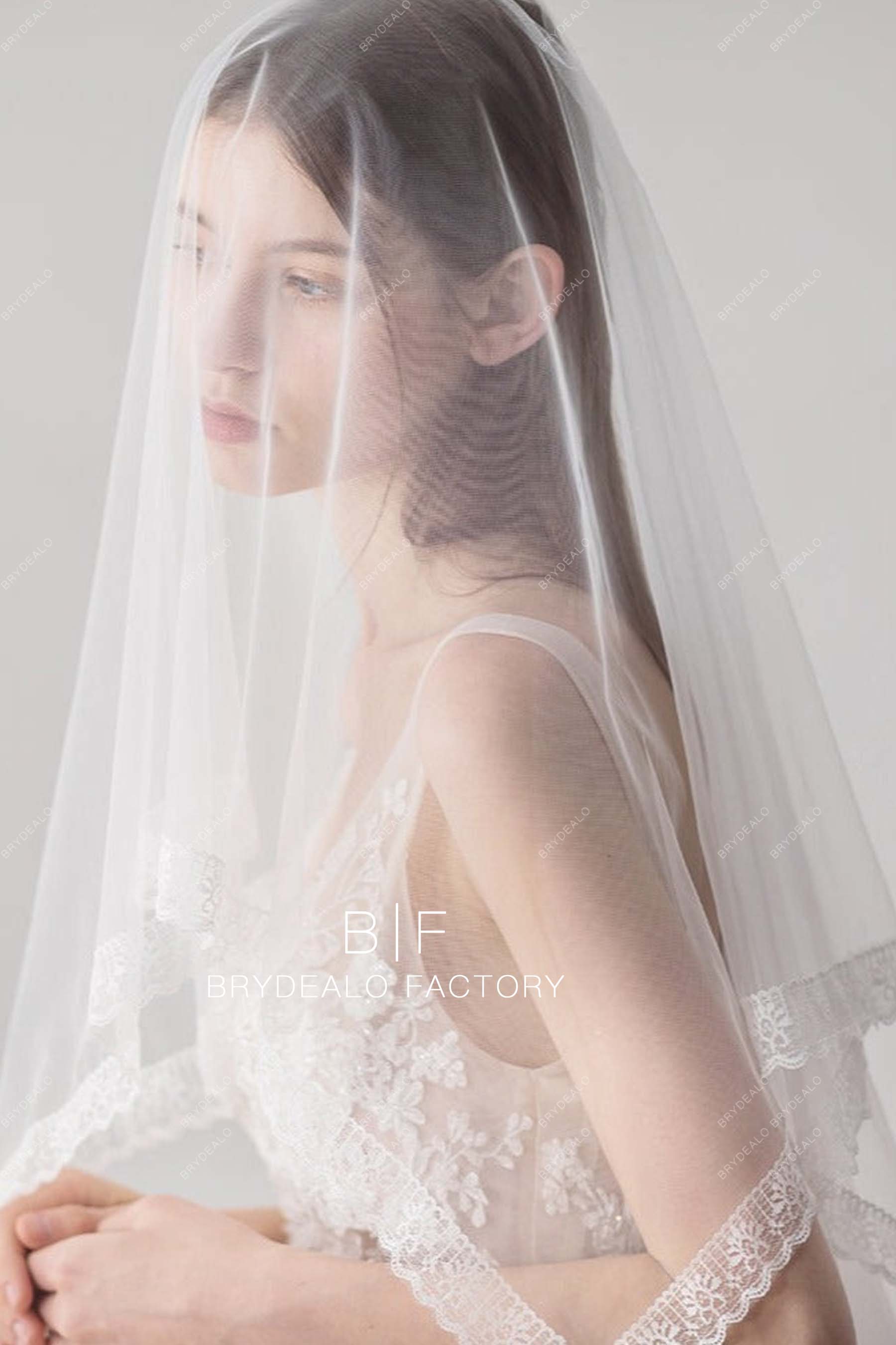 Waltz Length Bridal Veil with Lace Trim Online
