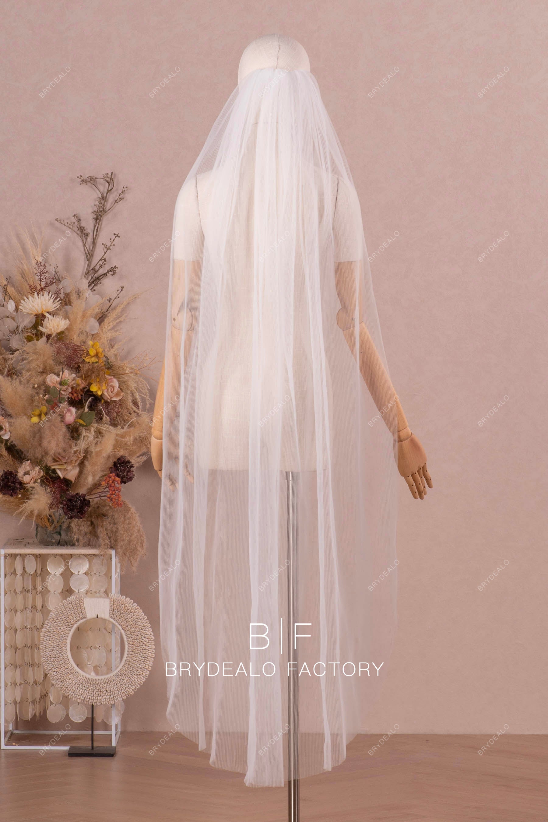 single tier waltz length pleated bridal veil