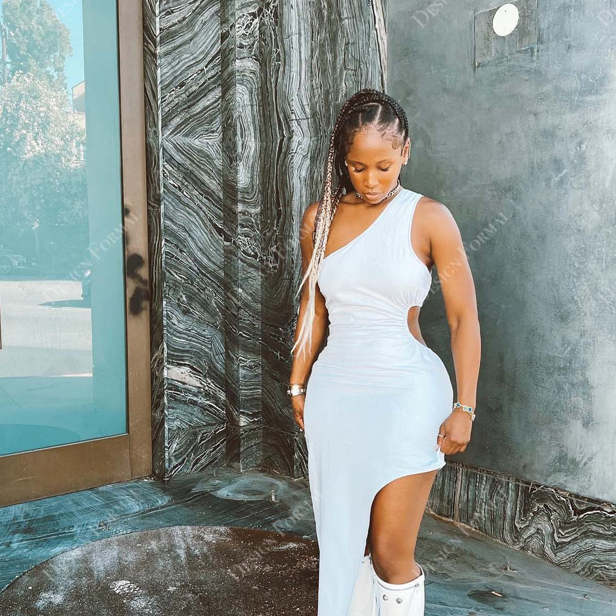 white prom dress one shoulder Lace Dress One Shoulder Draped Lace Maxi Dress White One Shoulder Sparkly Sequins Mermaid