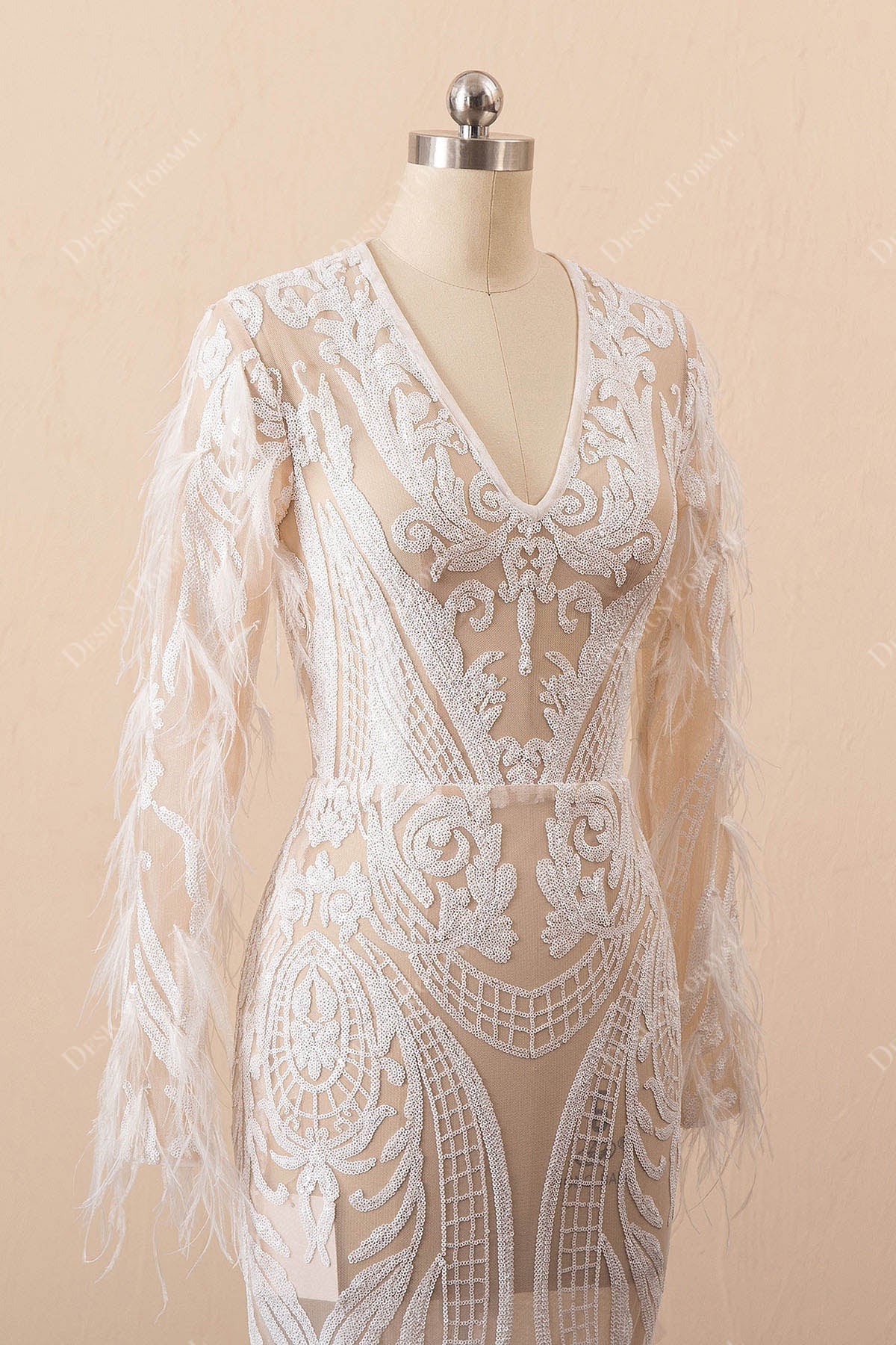 white patterned sequin V-neck top