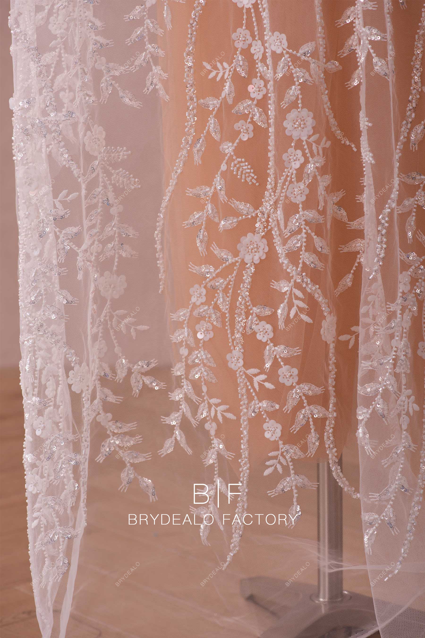 best white sequin flower lace fabric online