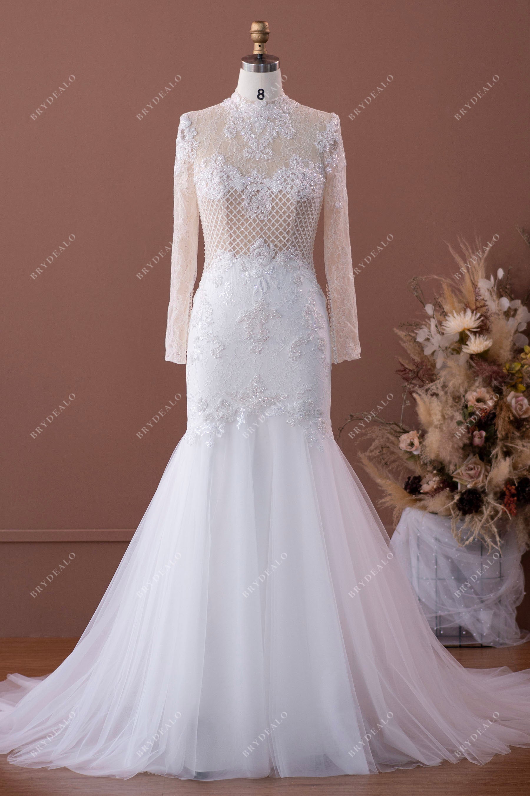 designer beaded lace luxury mermaid wedding dress
