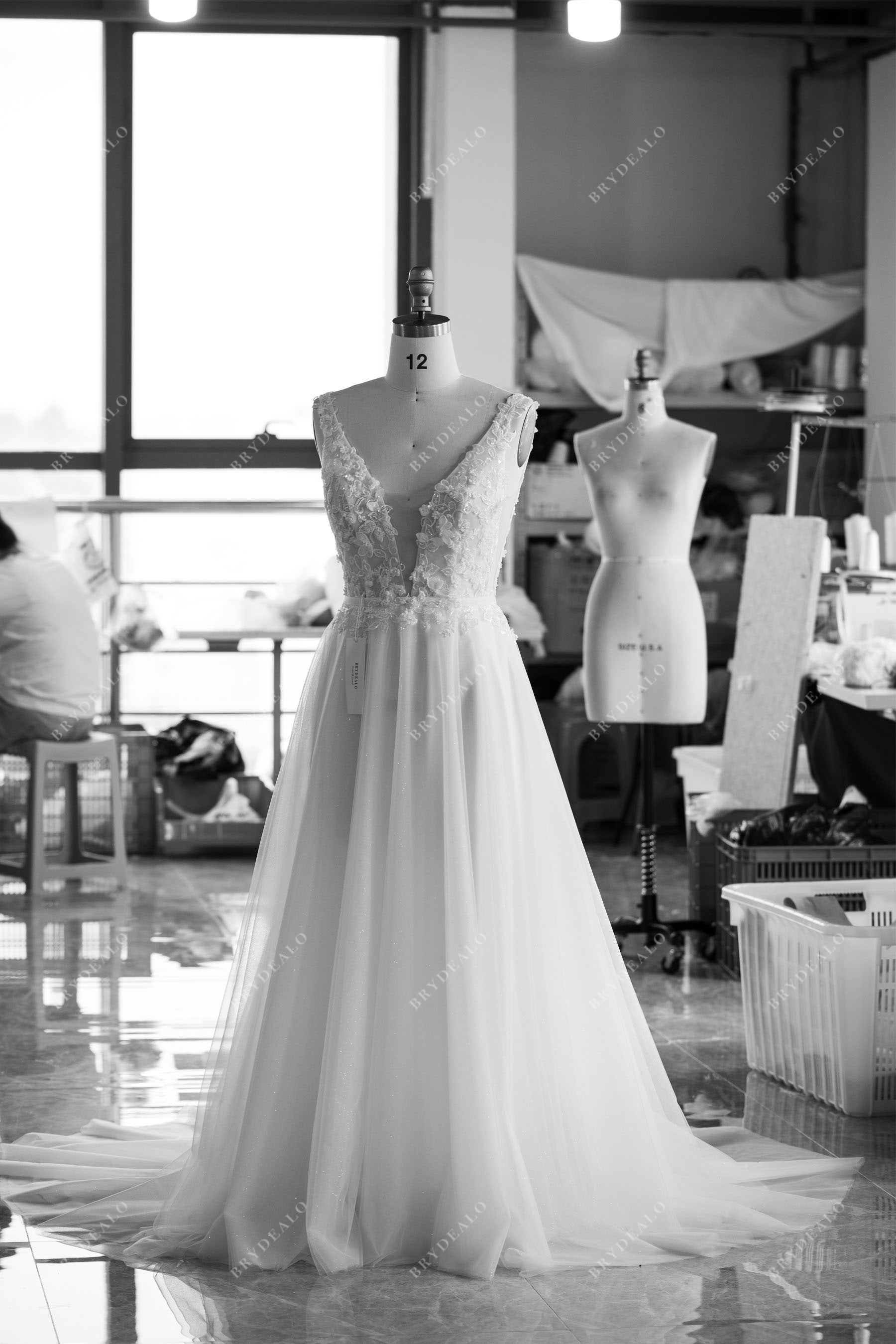 custom 3D flower lace wedding dress