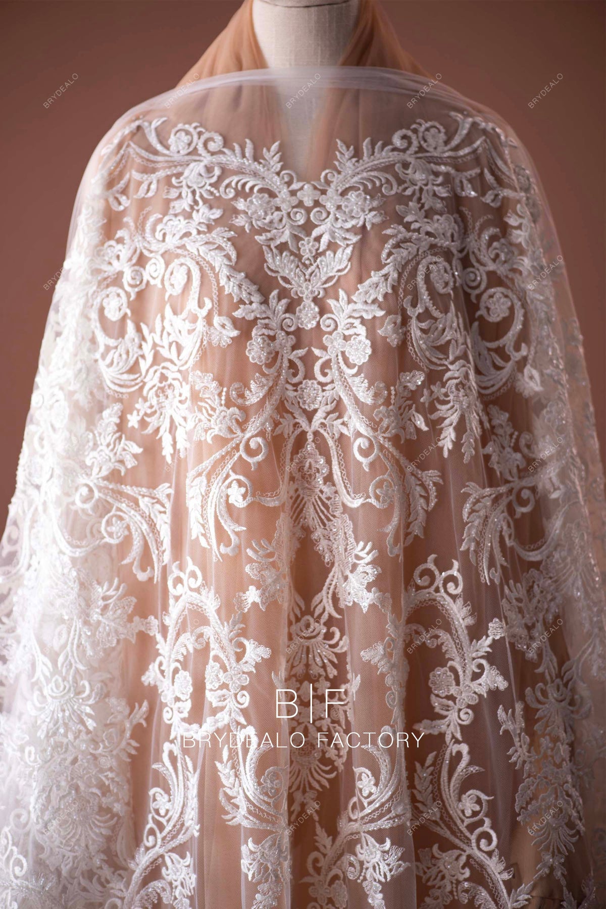 Trendy Abstract Pattern Beaded Lace Fabric By the Yard