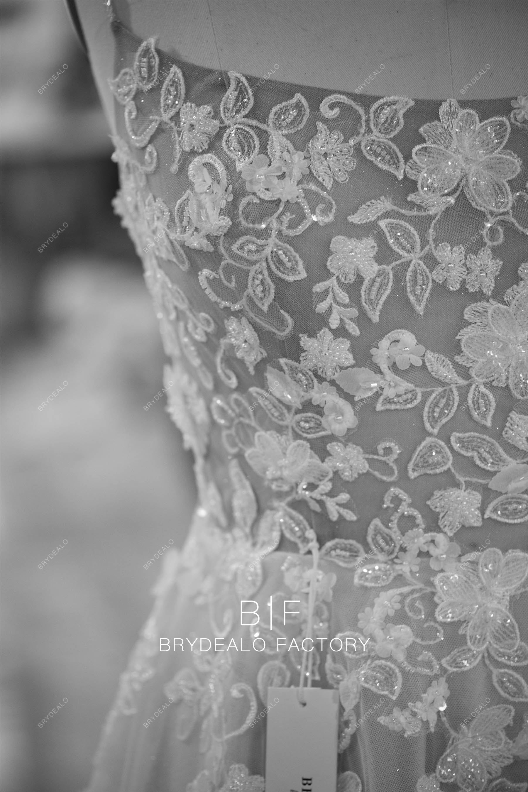 customized beaded 3D flower lace wedding dress