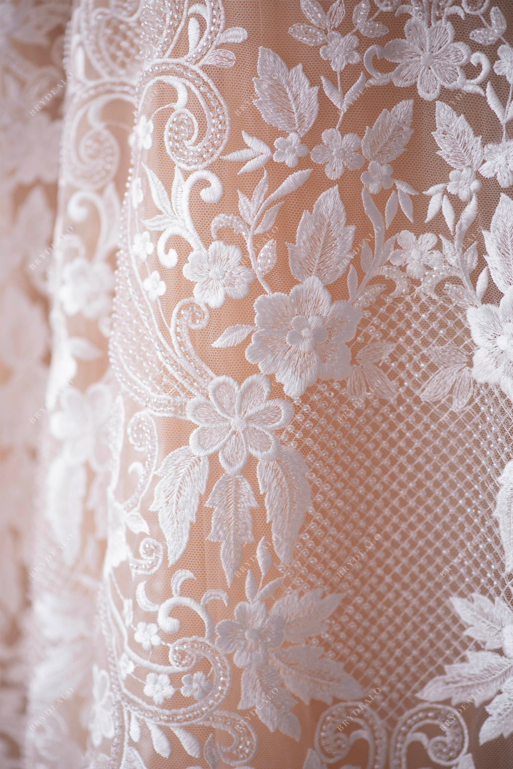 best beaded floral bridal lace fabric 