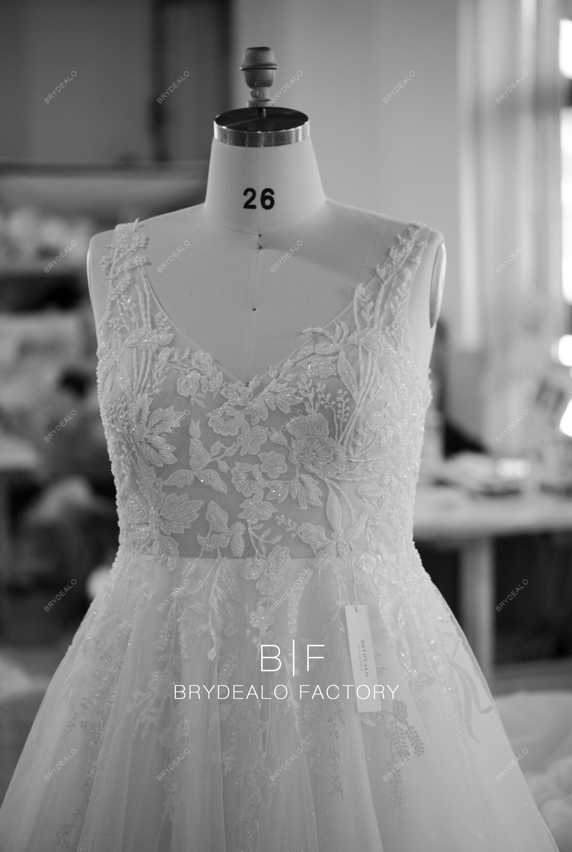 custom beaded flower lace bridal gown