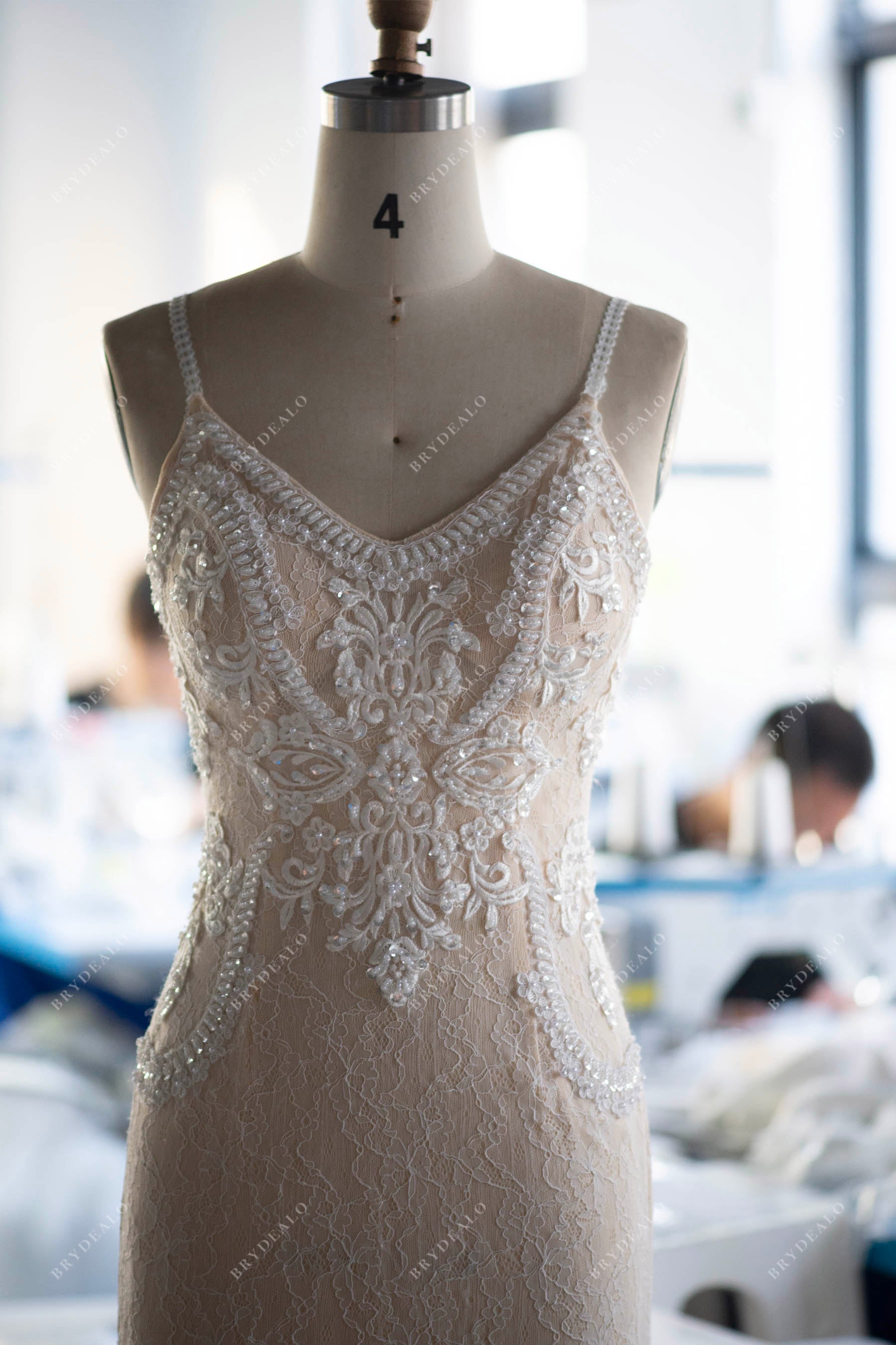custom beaded lace mermaid wedding dress