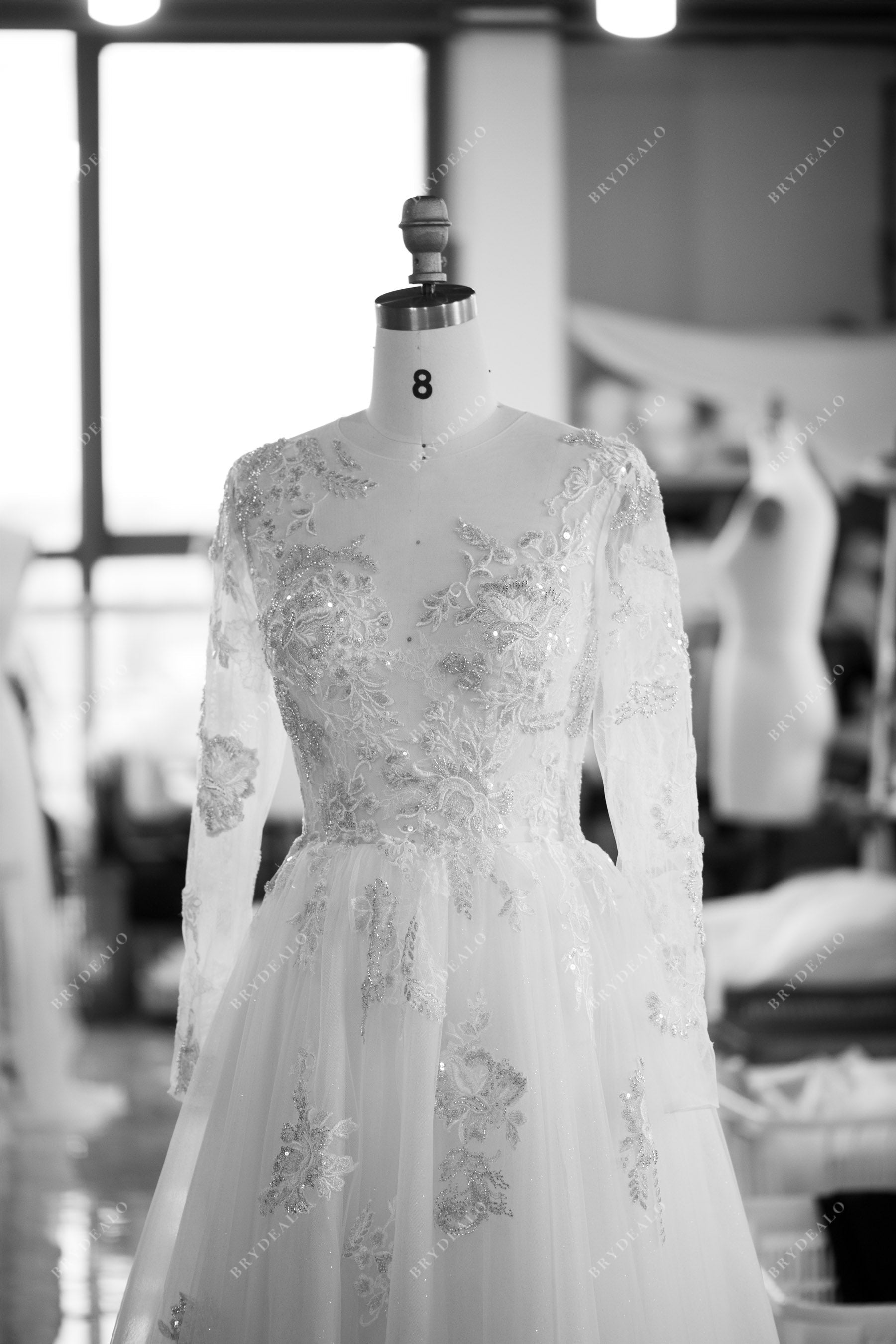 custom shimmery lace sexy bridal dress