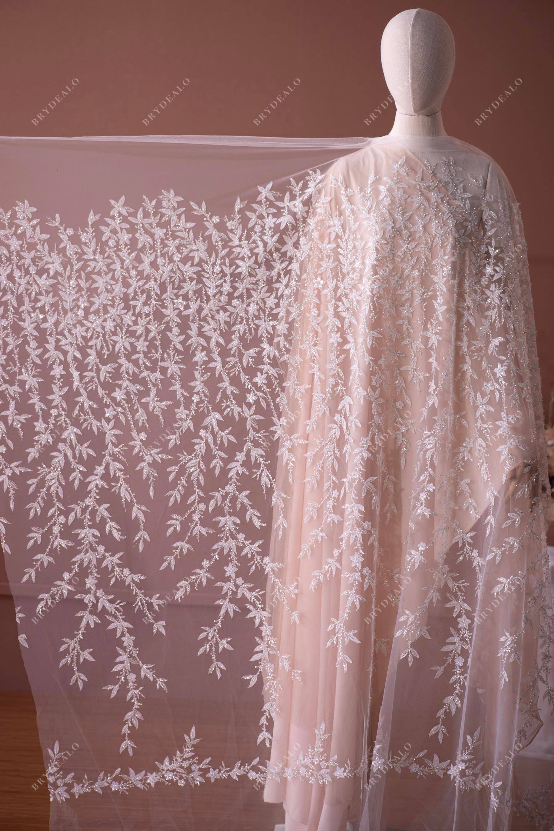 popular beaded 3D leaf lace for wedding dress