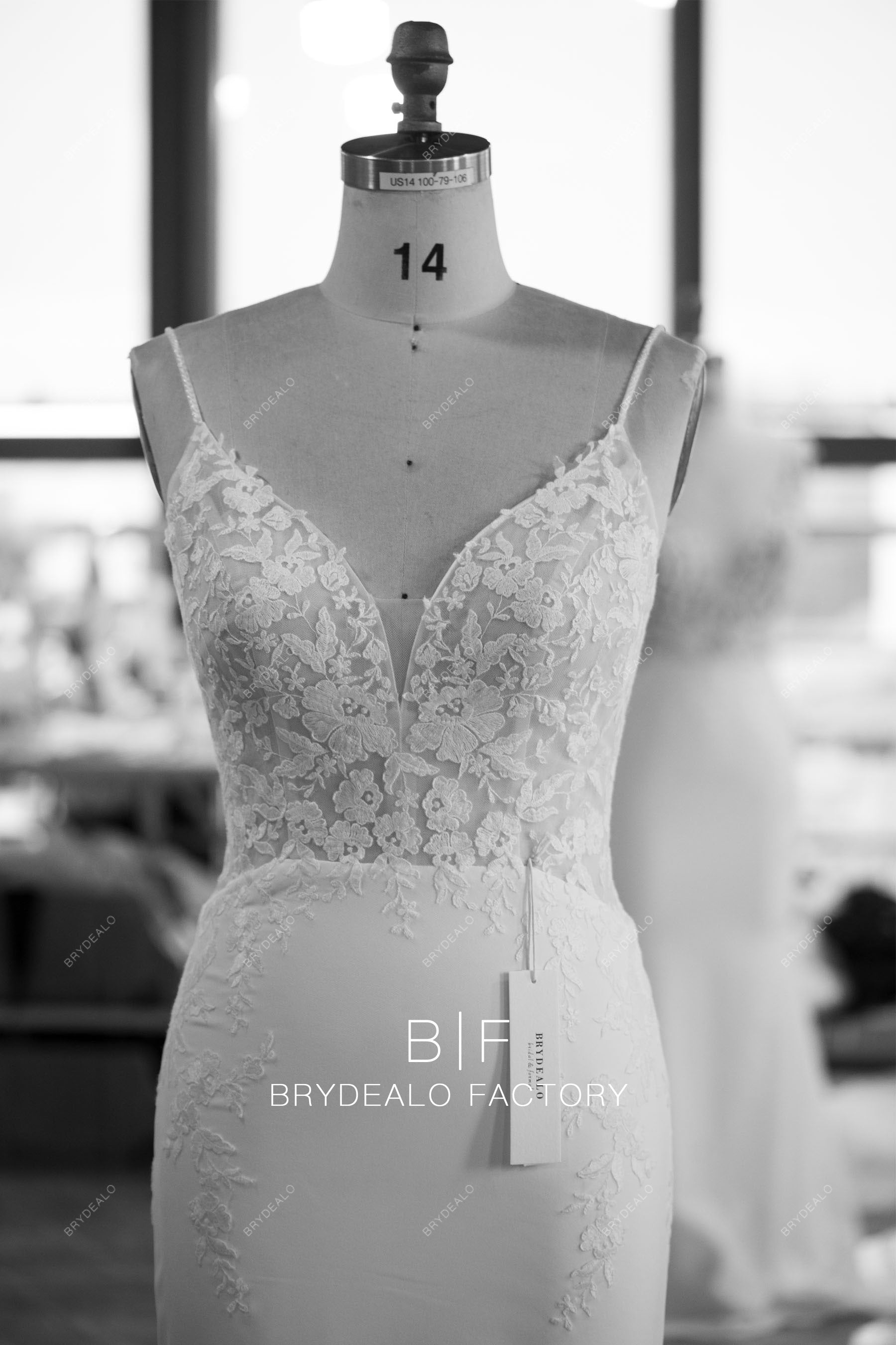 custom-made beaded straps v-neck lace wedding dress