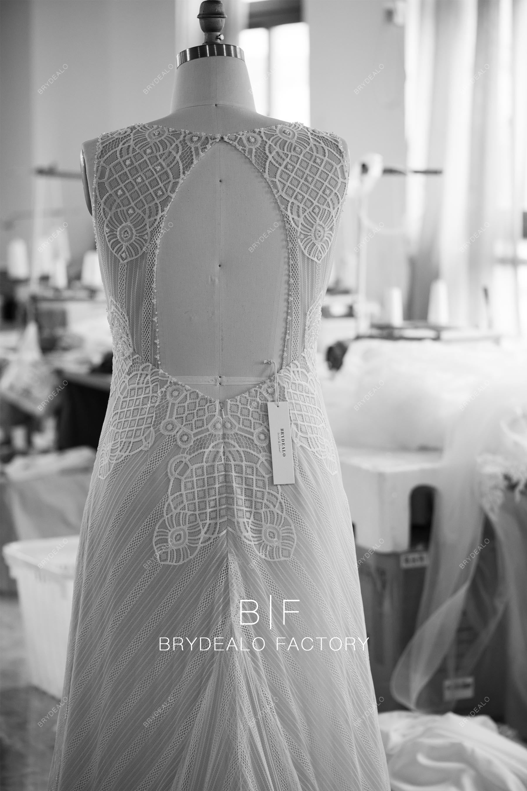 tailored boho keyhole lace wedding dress