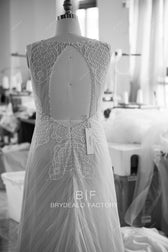 Plus Size Plunging Empire Designer Lace Nude Beige Boho Wedding Dress