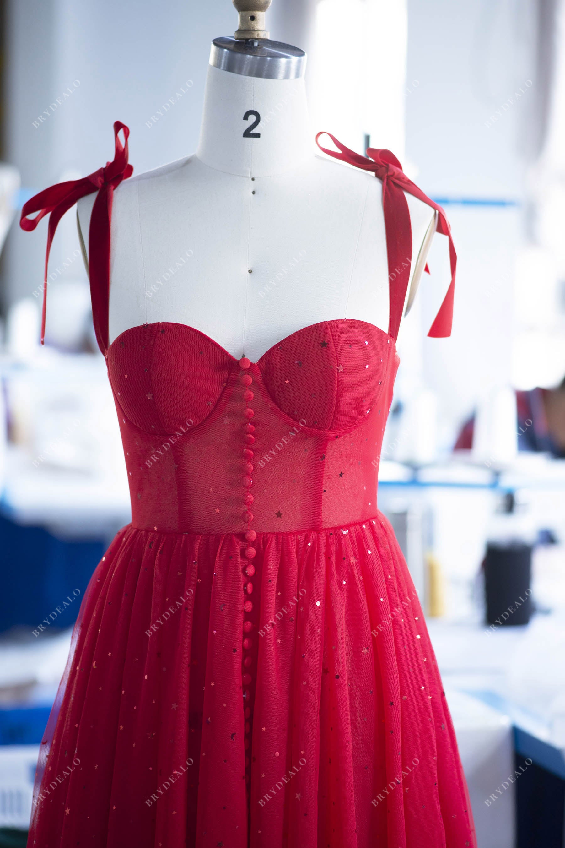 Red Straps Corset Tea Length Prom Formal Dress
