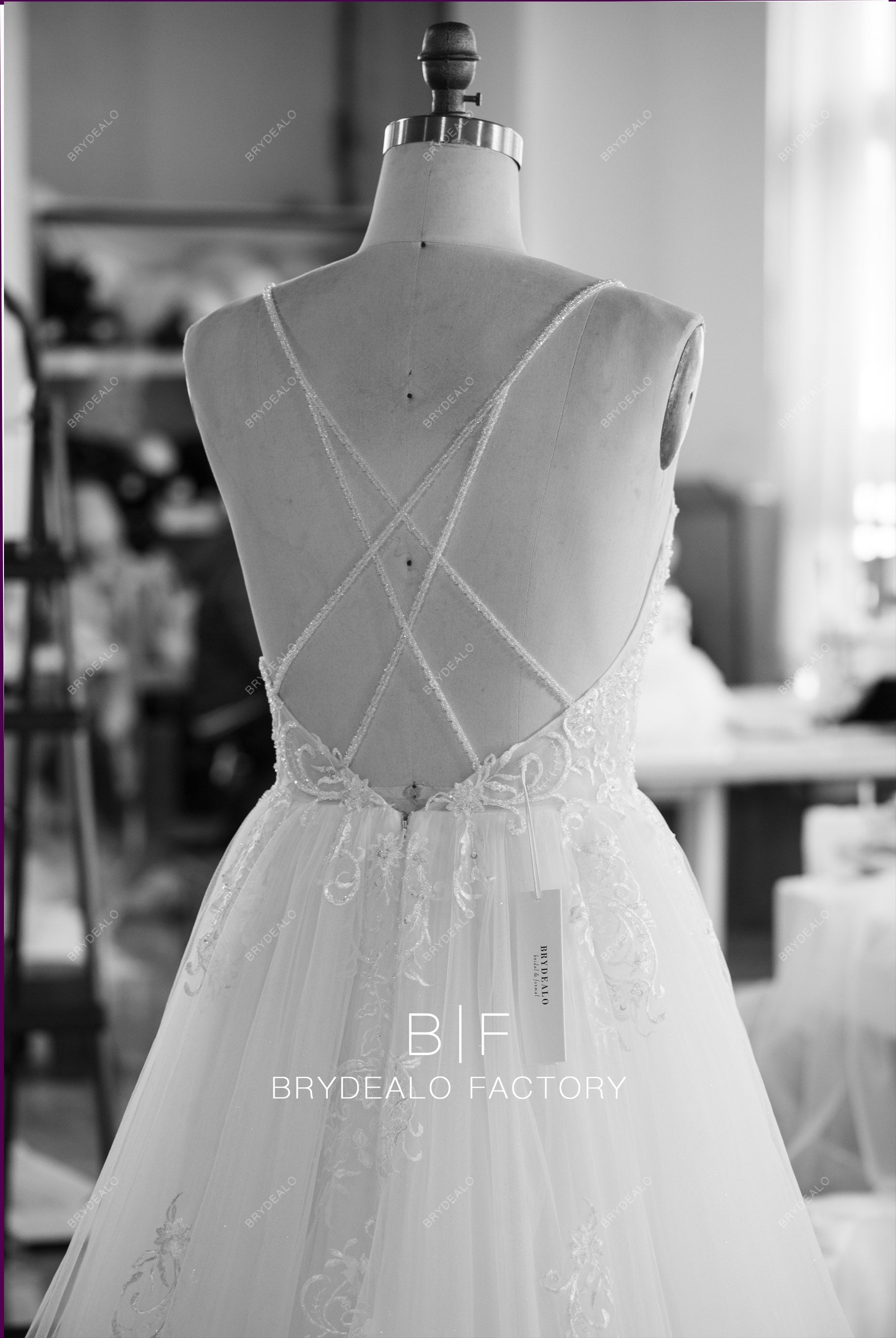 designer criss-cross back lace wedding dress