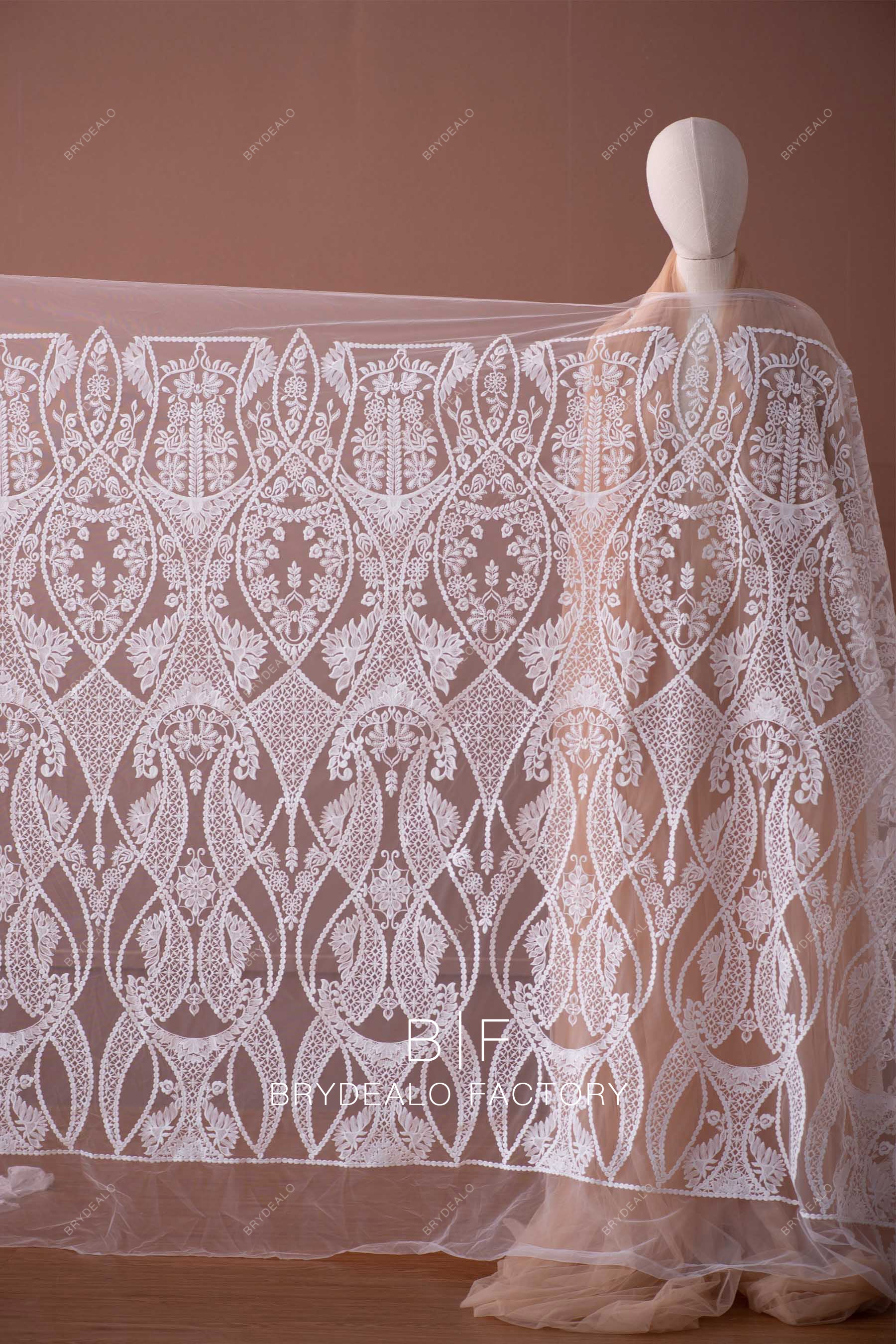 Trendy Geometric Totem Embroidery Lace Fabric F0067