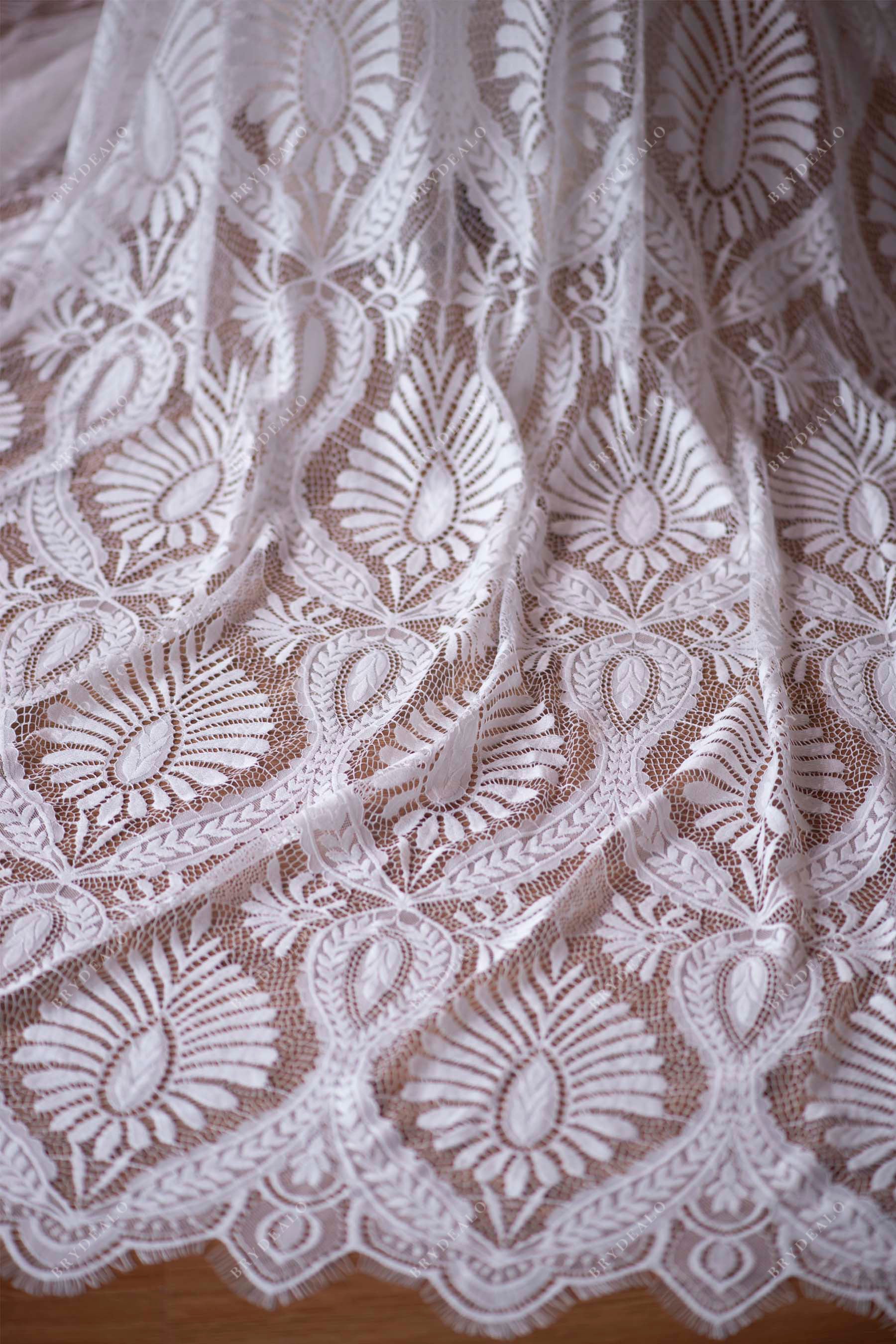 Designer Geometrical Bridal Lace Fabric By The Yard