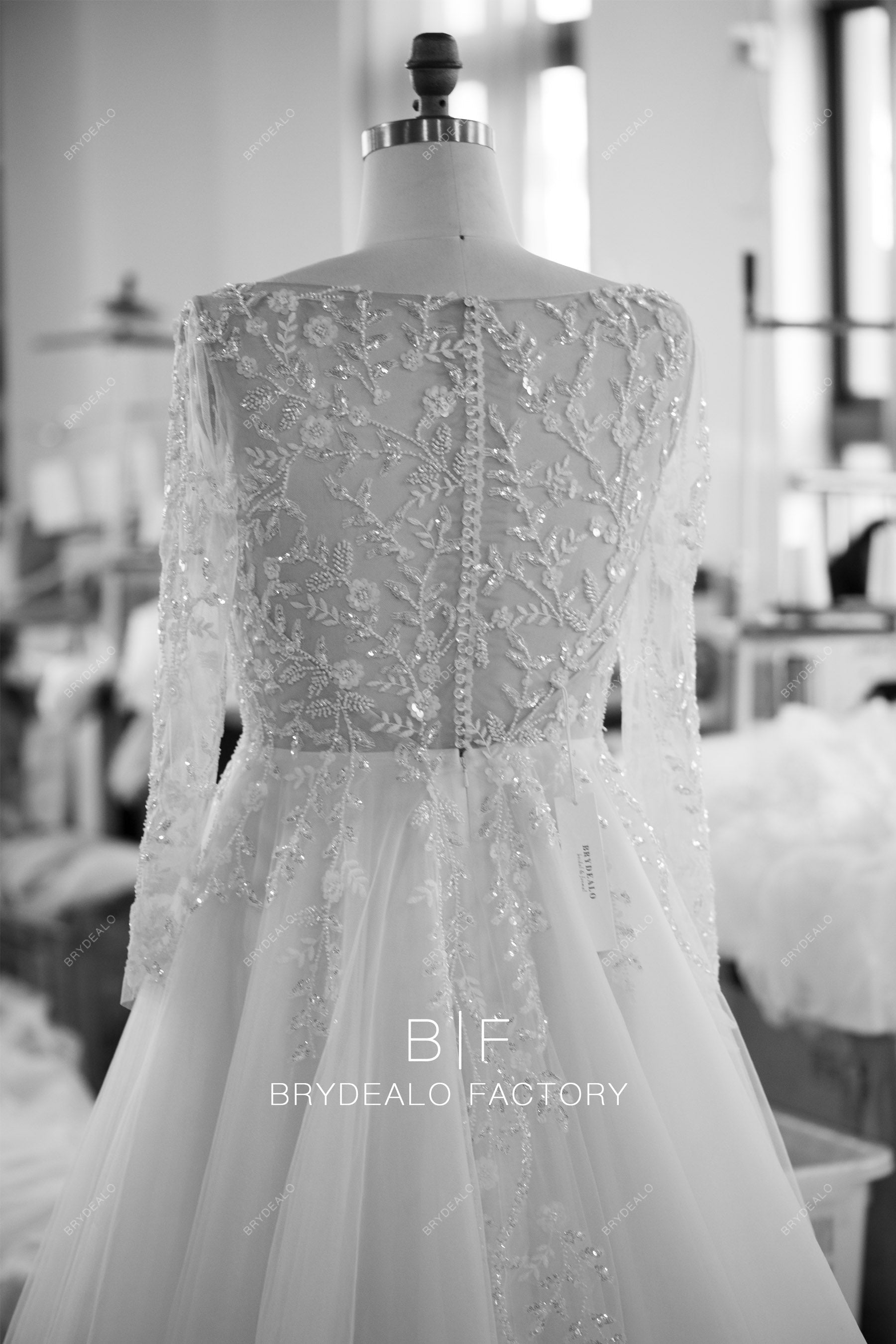 custom illusion beaded lace back wedding dress