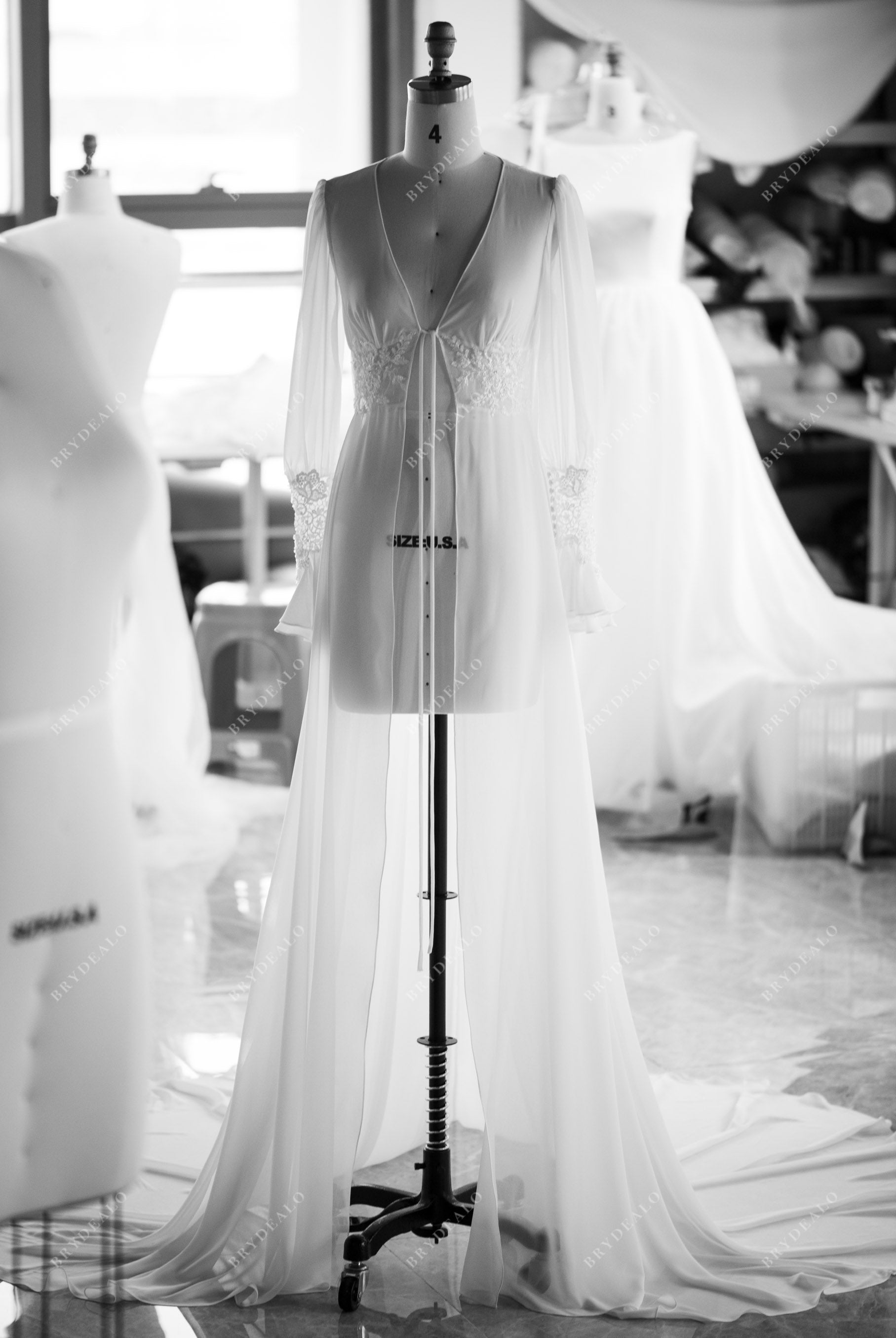 custom-made elegant illusion bridal robe