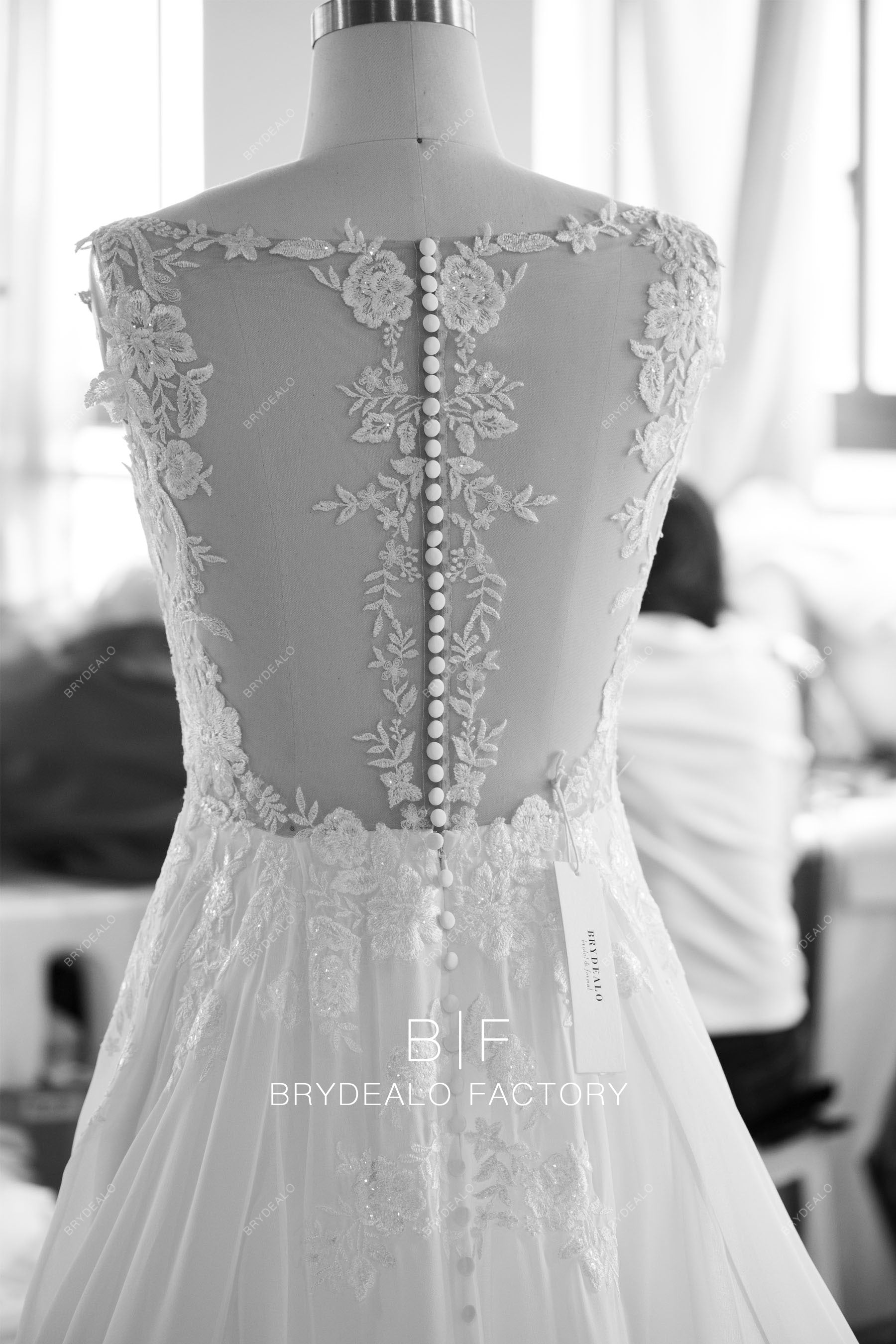 custom illusion buttoned back beautiful wedding dress