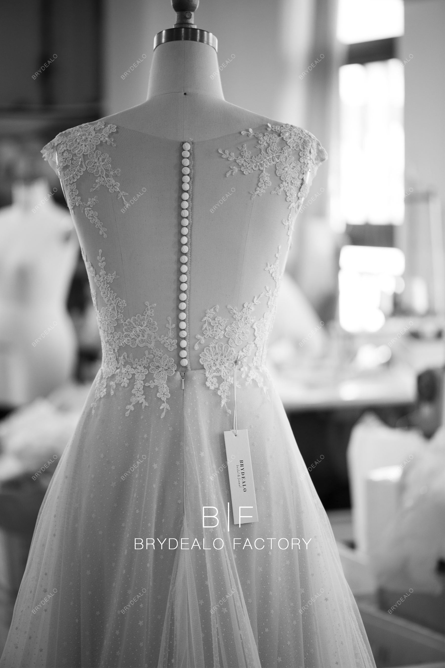 Tailored illusion lace back boho wedding dress