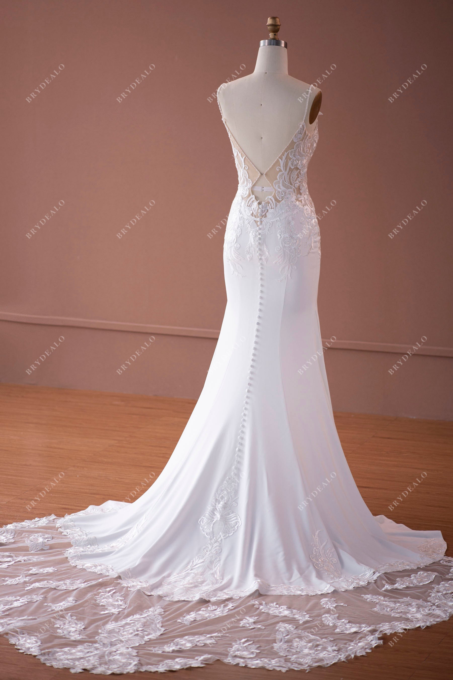 custom keyhole back chapel train wedding gown